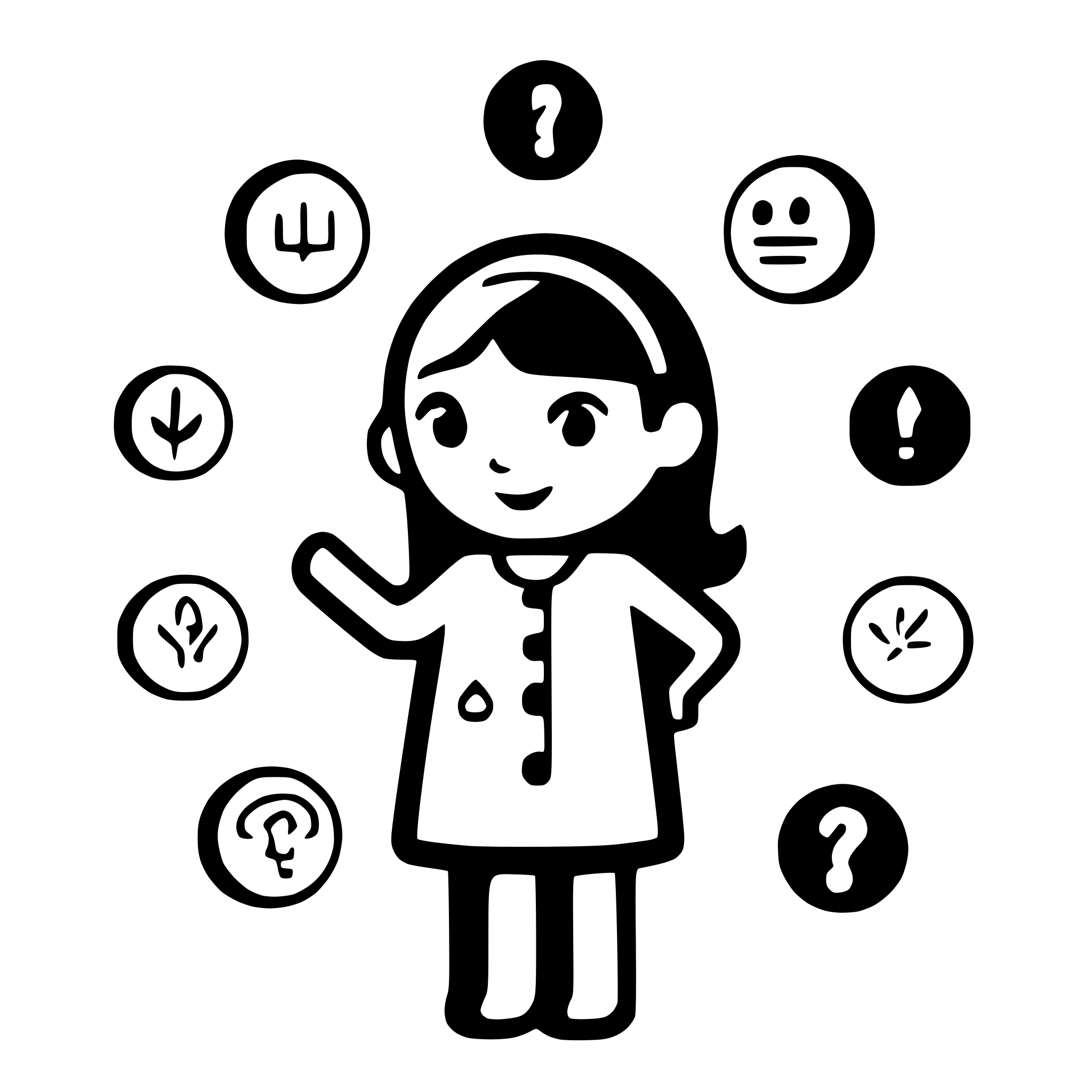 AI-generated SVG of a A small friendly AI companion with a sleek rounded design, animated expression, and open arms in a welcoming gesture, standing next to floating help icons and question marks in a modern tech environment