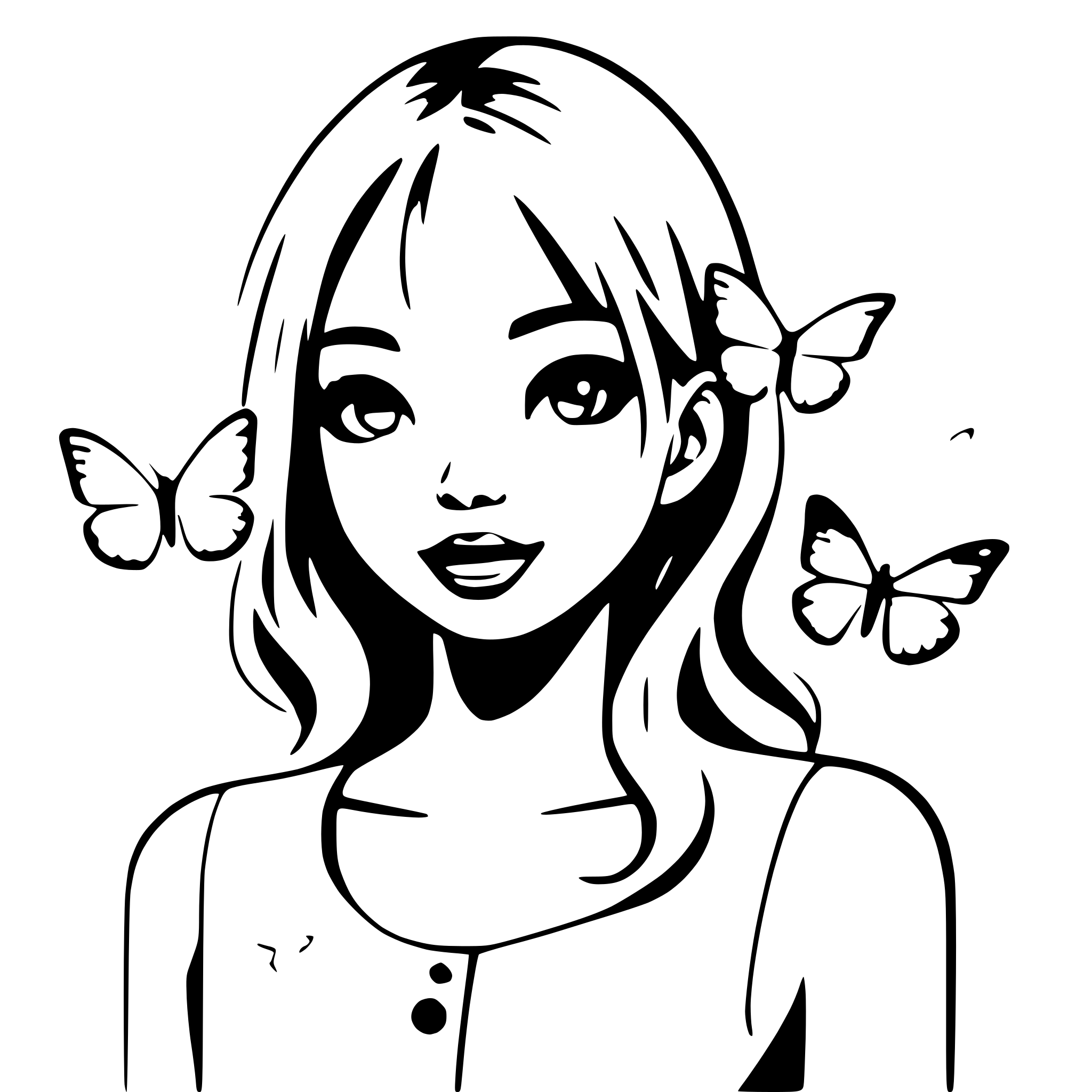 AI-generated SVG of 'girl surrounded by butterflies'