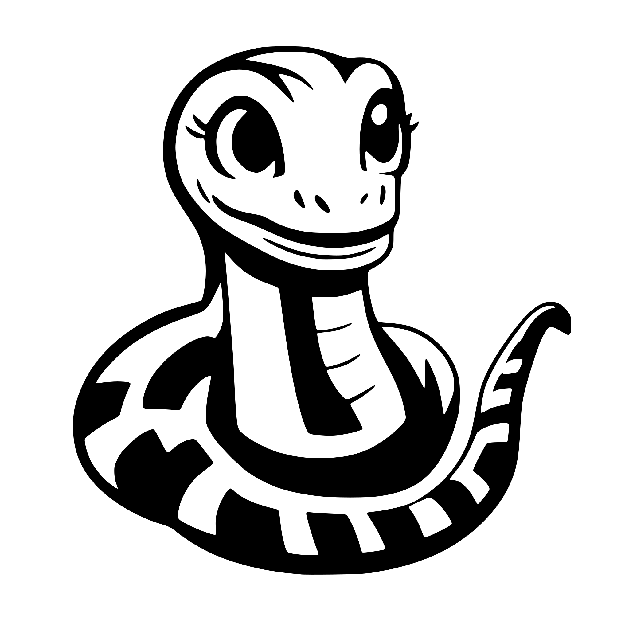 AI-generated SVG of a Illustration of a cartoon female snake avatar with slender features, subtle eyelashes and long hairs