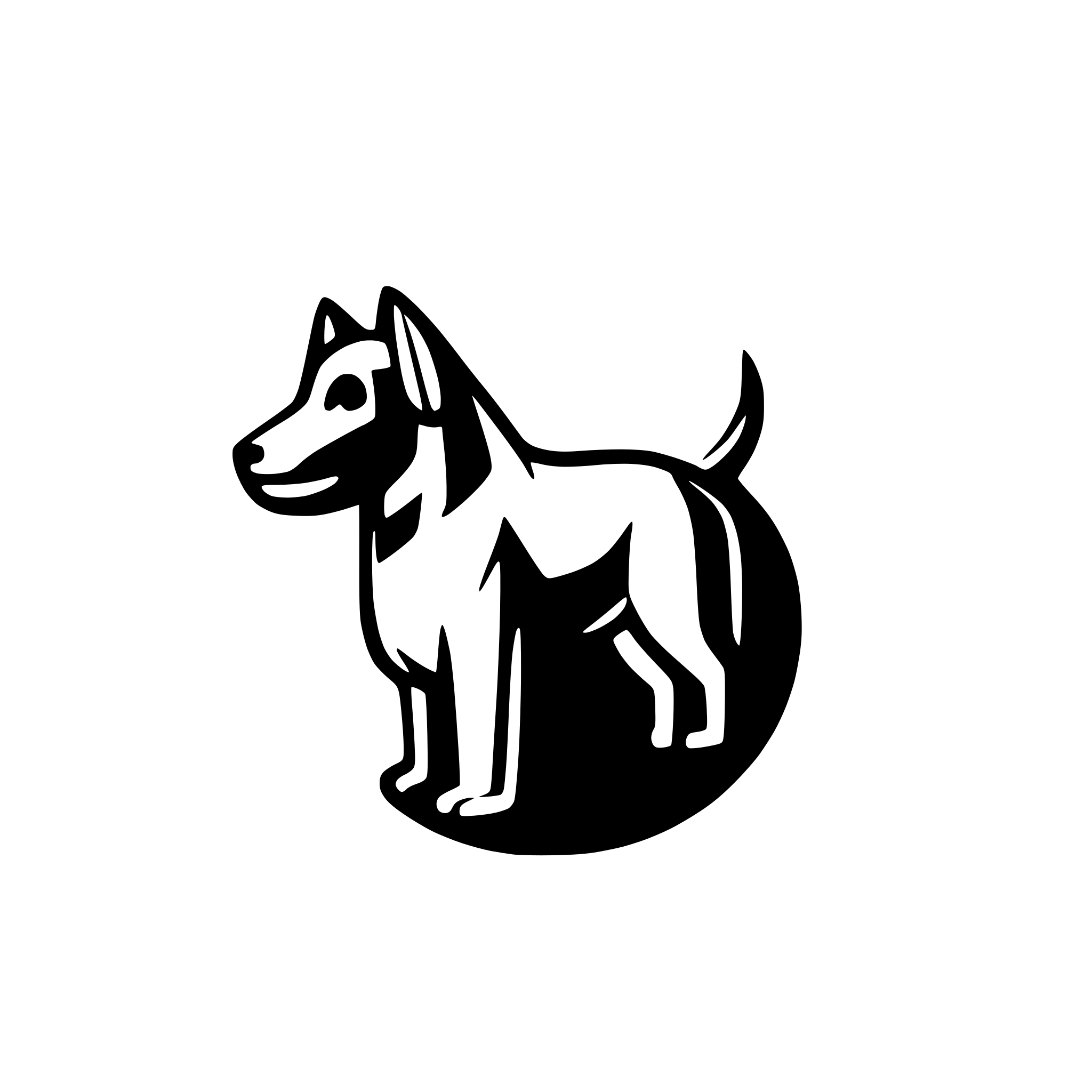 AI-generated SVG of a a minimal abstract funny playful dog logo from the side sniffing showing whole body AI-generated SVG of a a minimal abstract funny playful dog logo from the side sniffing showing whole body