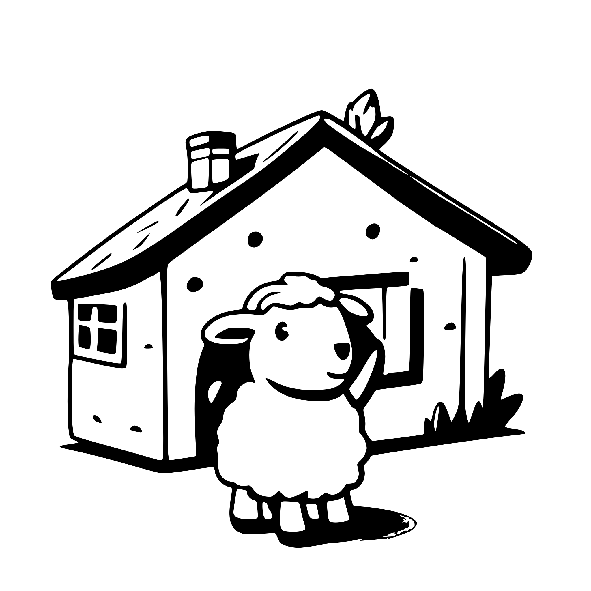 AI-generated SVG of a a cute sheep celebrating in front of a small house
