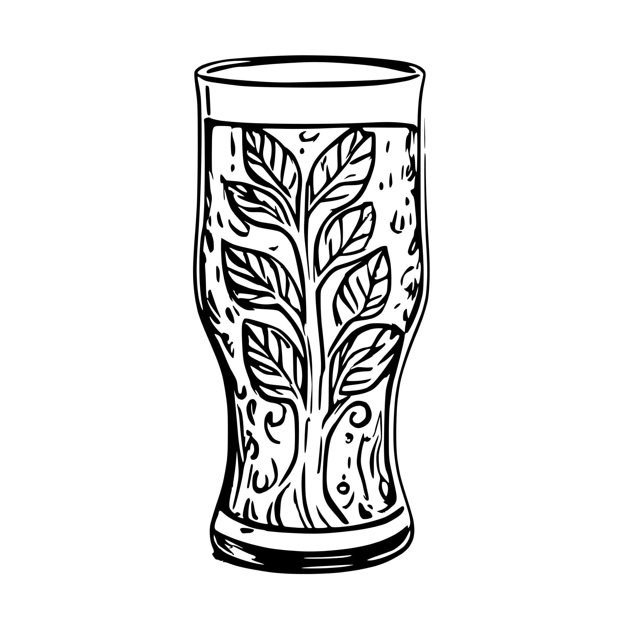 AI-generated SVG of 'Beer glass without a handle, featuring a slightly indented midsection that gently curves outward towards the base. The glass is filled with beer and topped with a layer of foam'