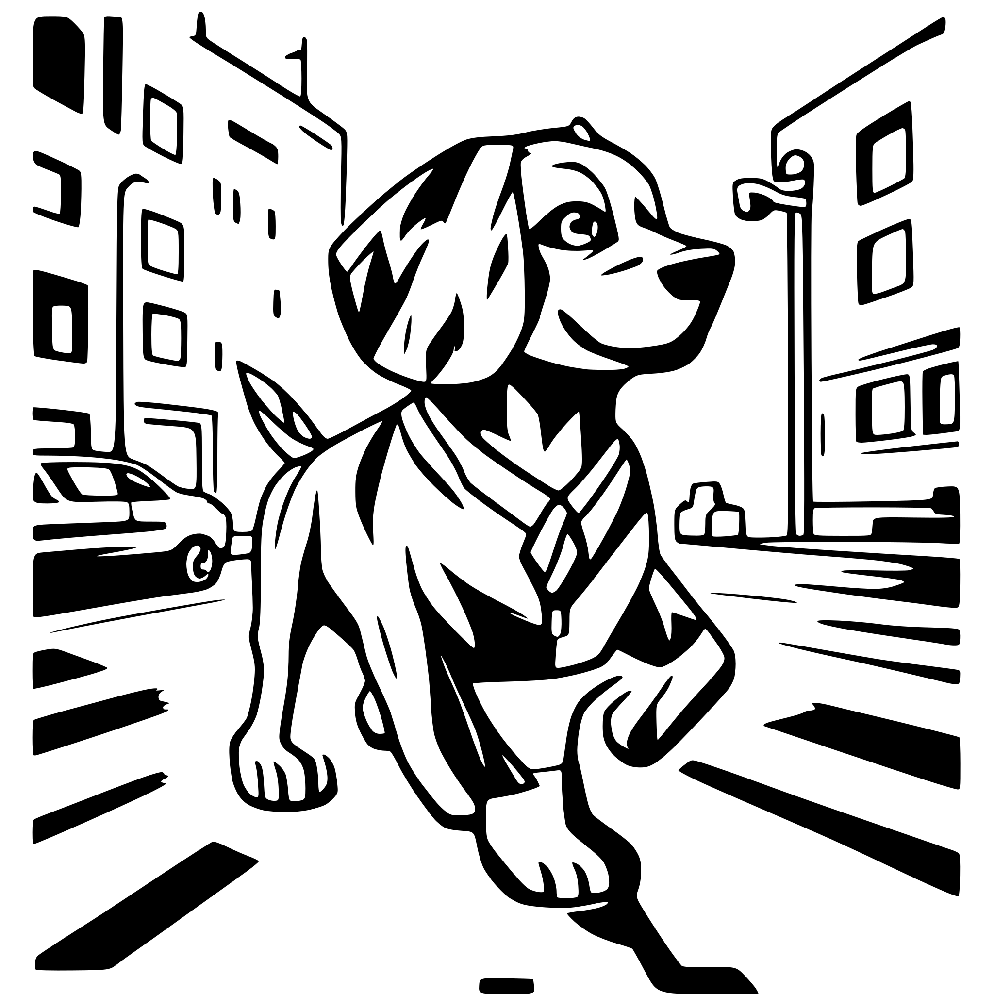 AI-generated SVG of 'a dog crossing busy street'
