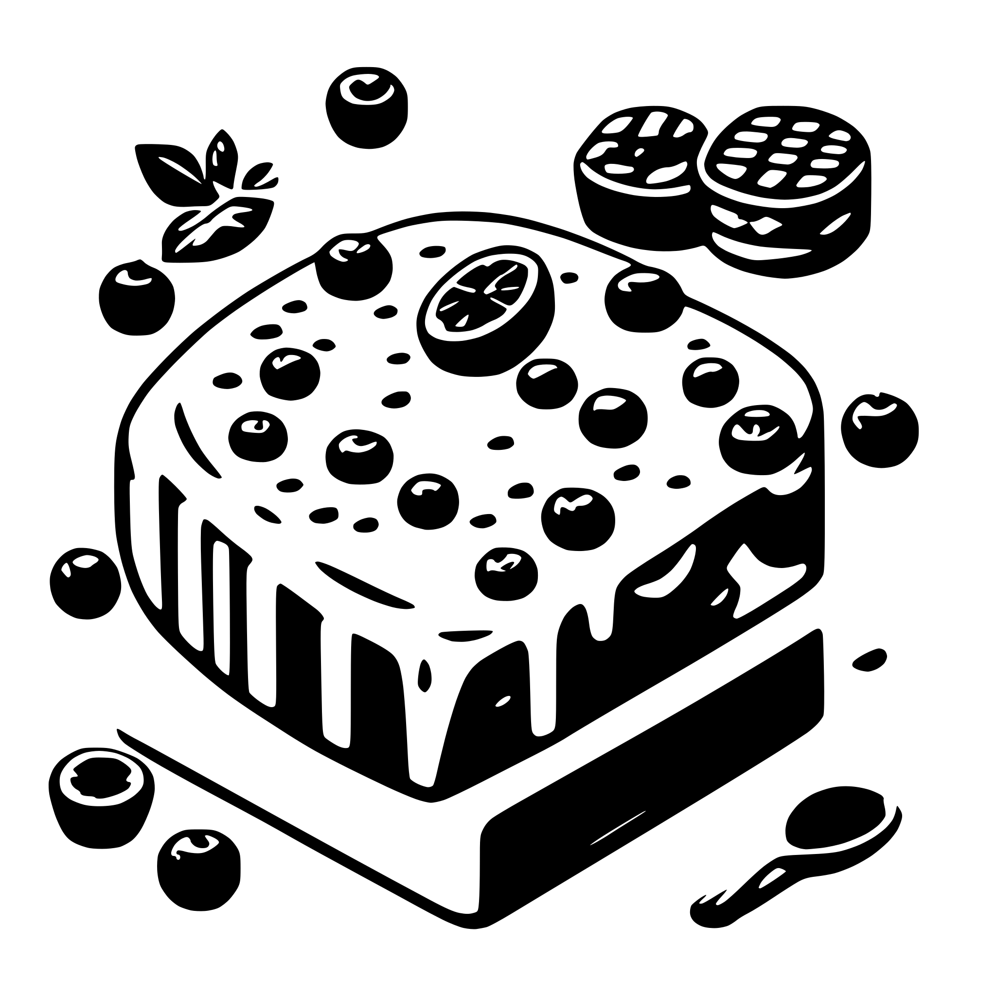 AI-generated SVG of a semi abstract graduated footer in a flat colour style with no line strokes based on hues of blue based on shapes fo food items and utensils including cake