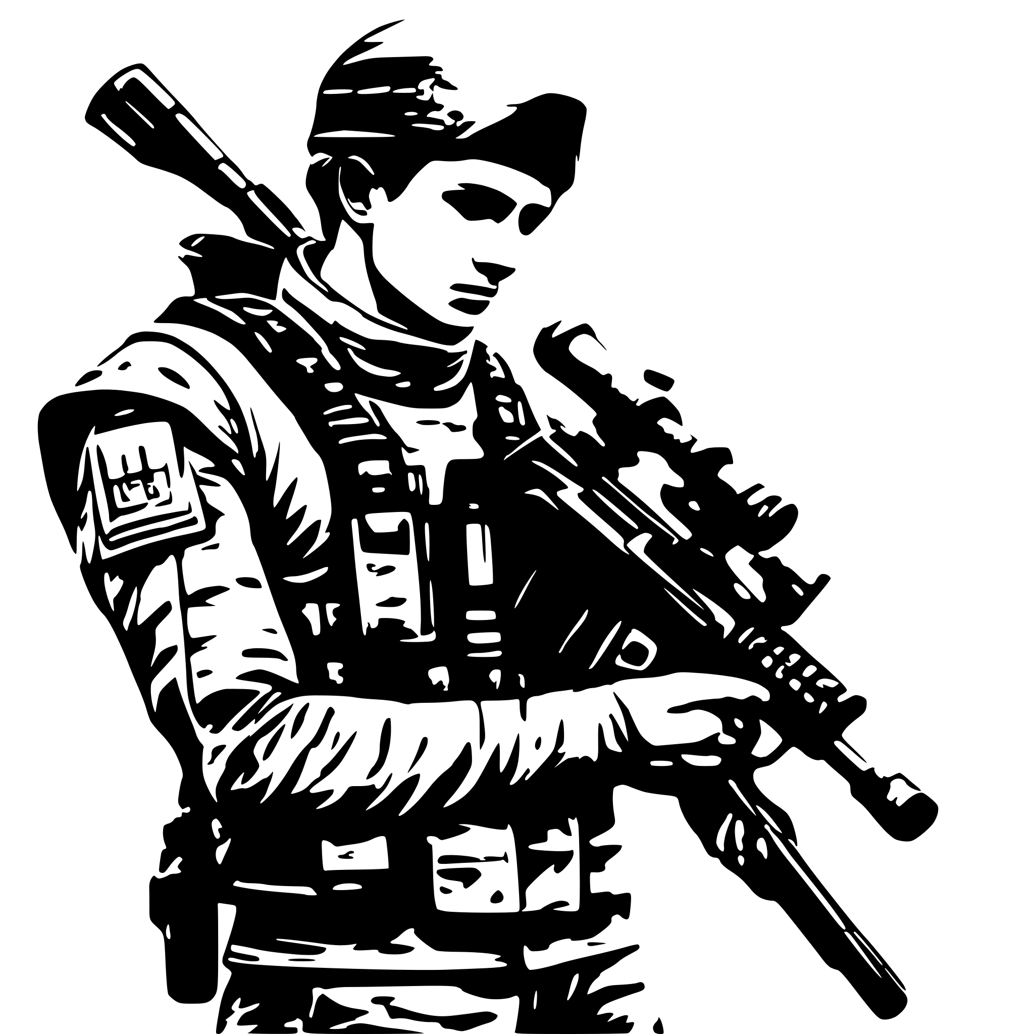 AI-generated SVG of 'Ukrainian soldier Nujin holds SCAR-L'