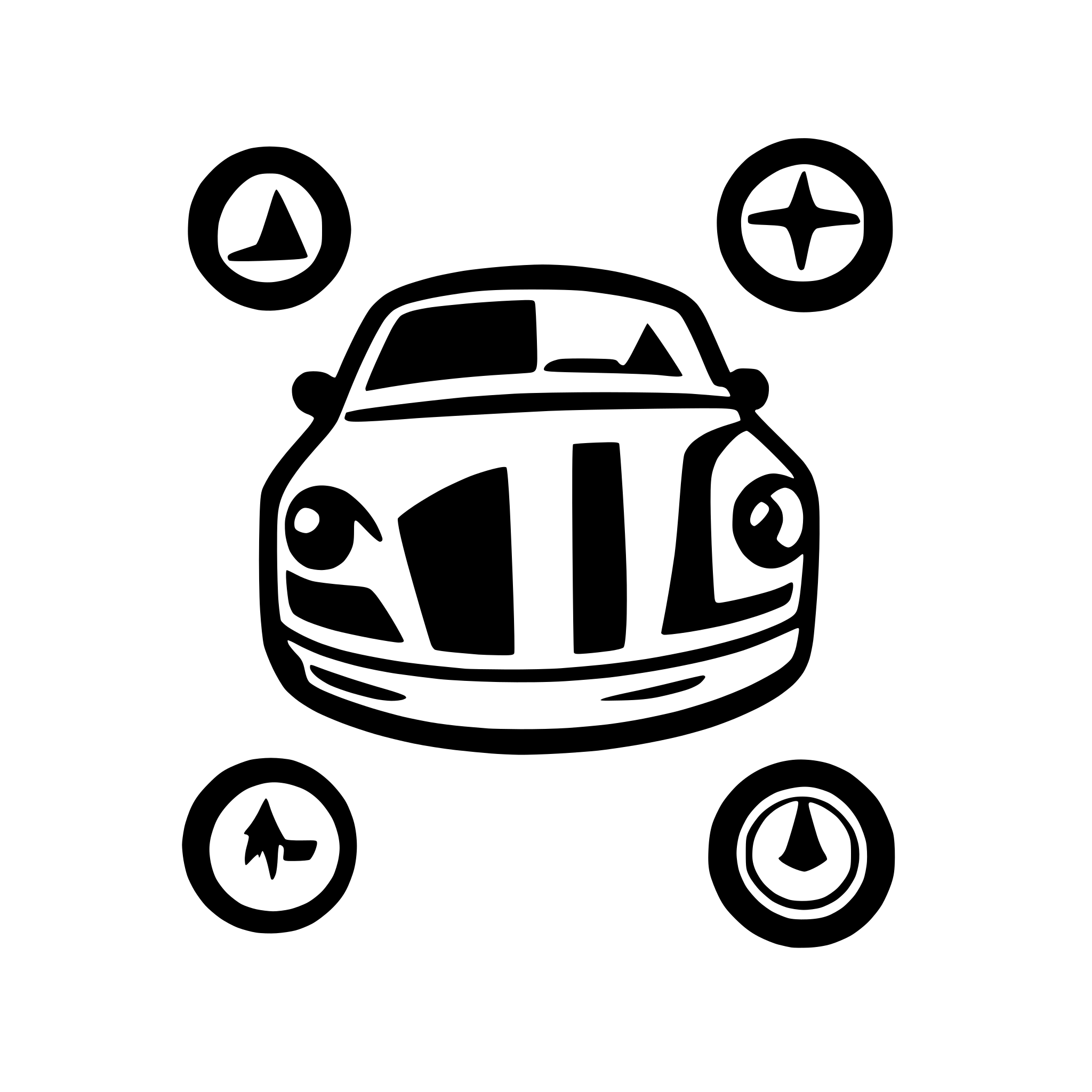 AI-generated SVG of a I want you to create a set of six flat icons, using only the color black on a transparent background for six different car types. All cars should be looking right or should be driving towards the right. The images need to be quite clean and bold, using black ink to fill. Do not use big white spaces, use black. It needs to be very visible on a dice. So basic looking. But the cars need to look like cars. I'd like you to have one sheet with six car types: - A convertible that kind of looks like a M