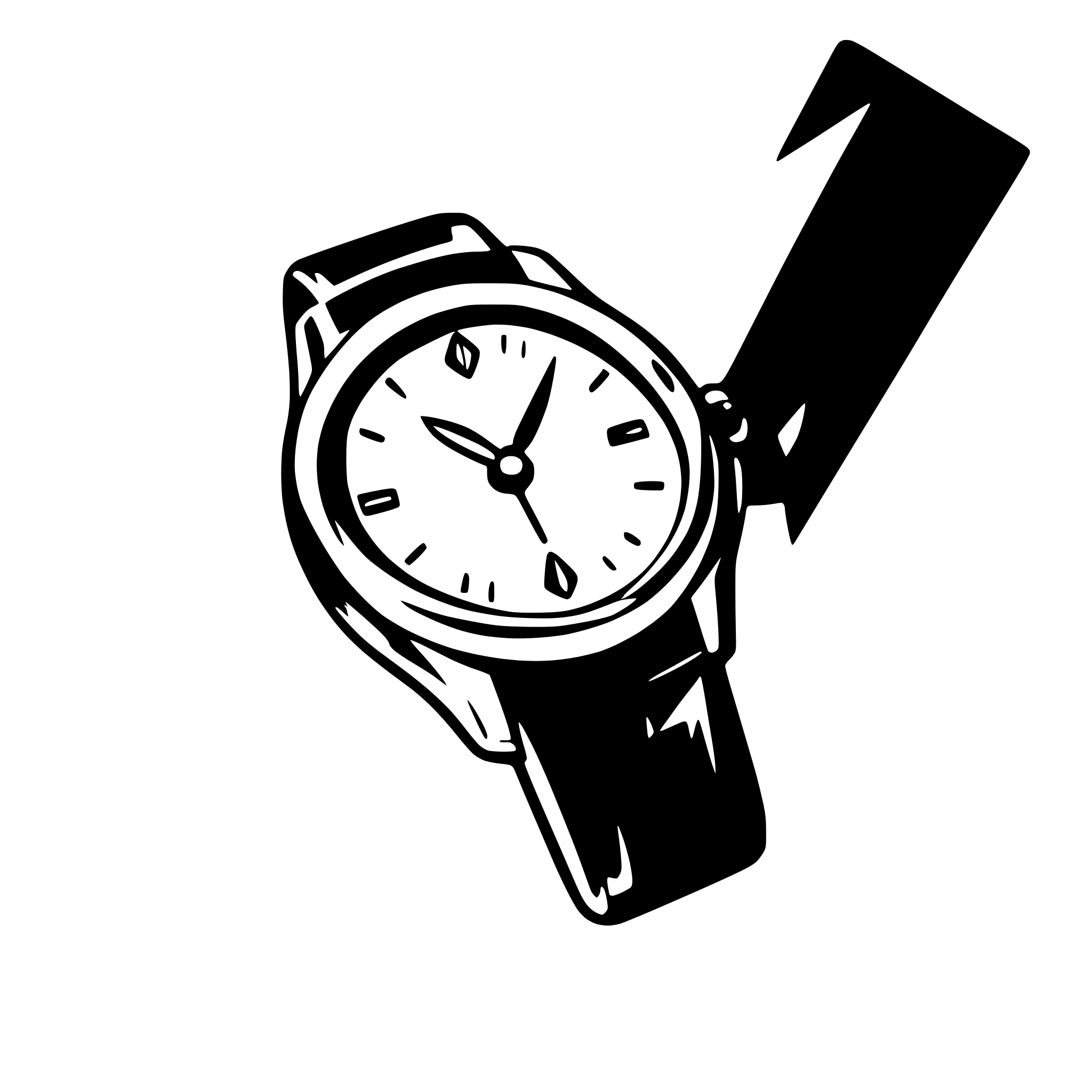 AI-generated SVG of a A black and white SVG of a luxury wristwatch with a round face and a sleek strap.