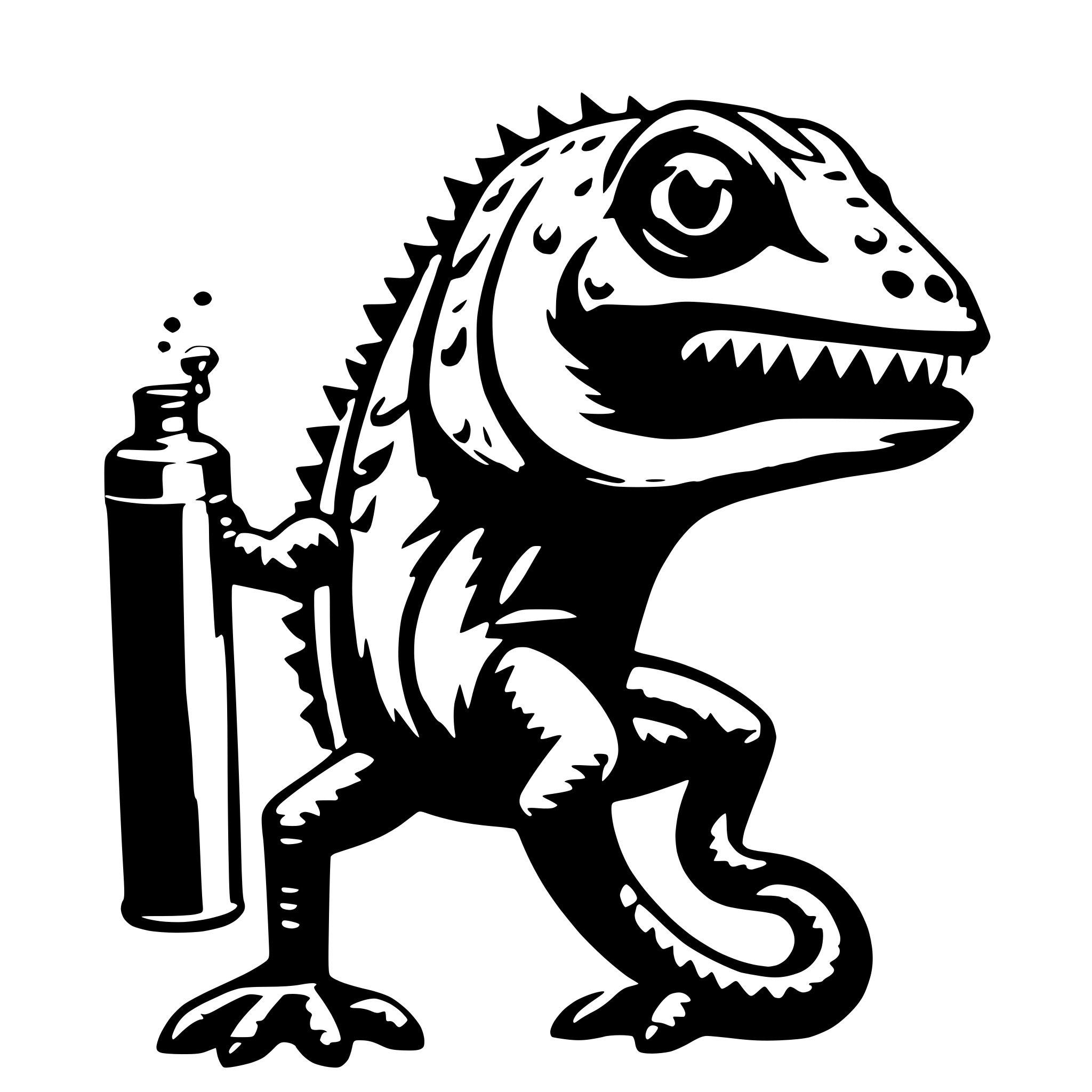AI-generated SVG of 'angry chameleon with spraycan'