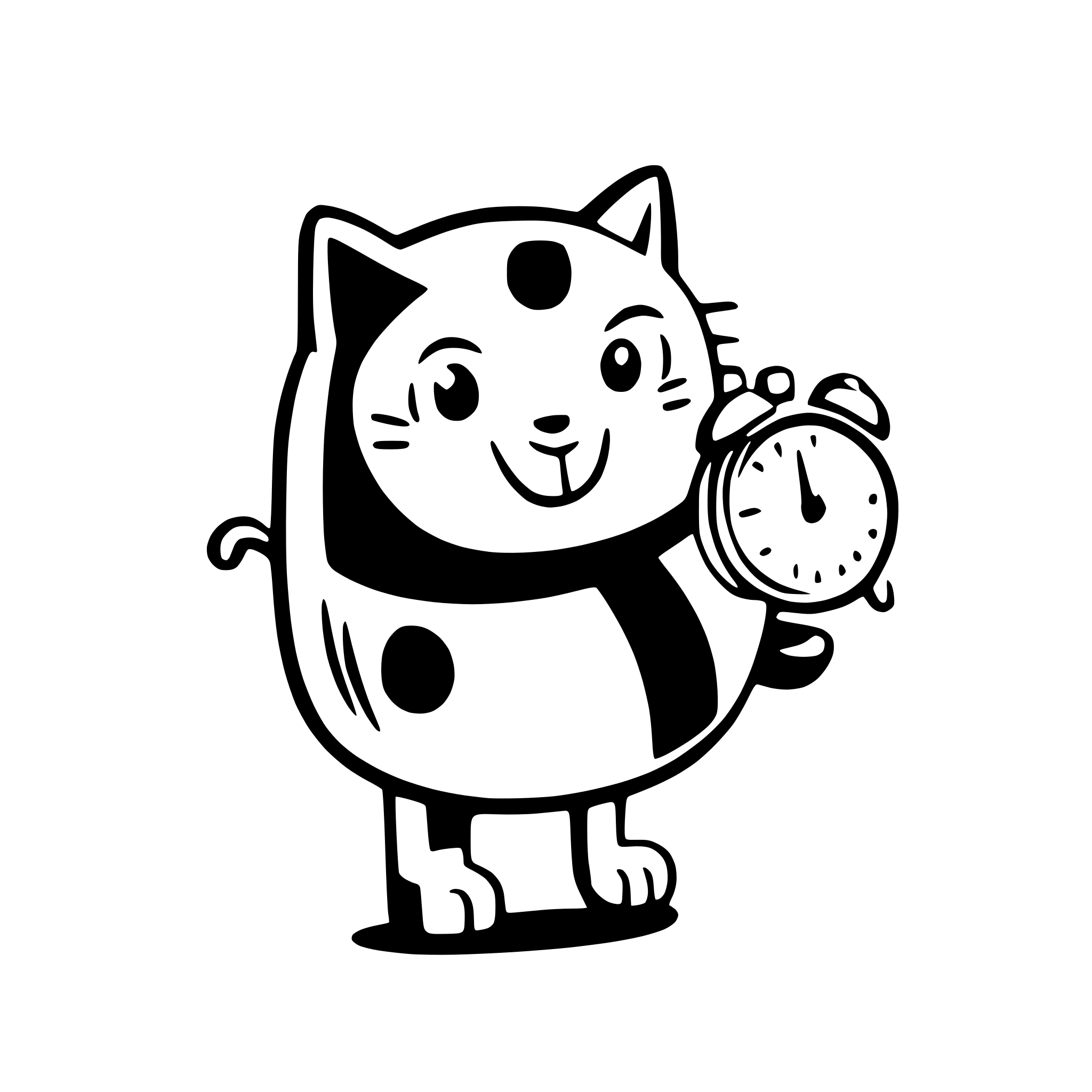 AI-generated SVG of 'happy cat with alarm clock'