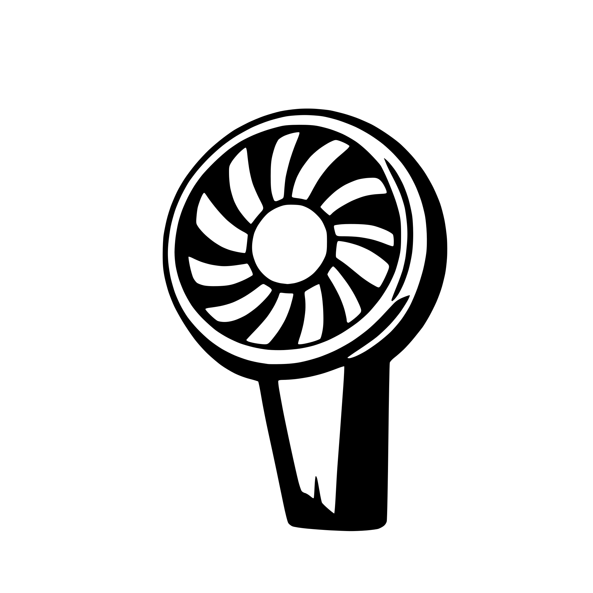 AI-generated SVG of a A fan blowing air, simple icon, symmetrical