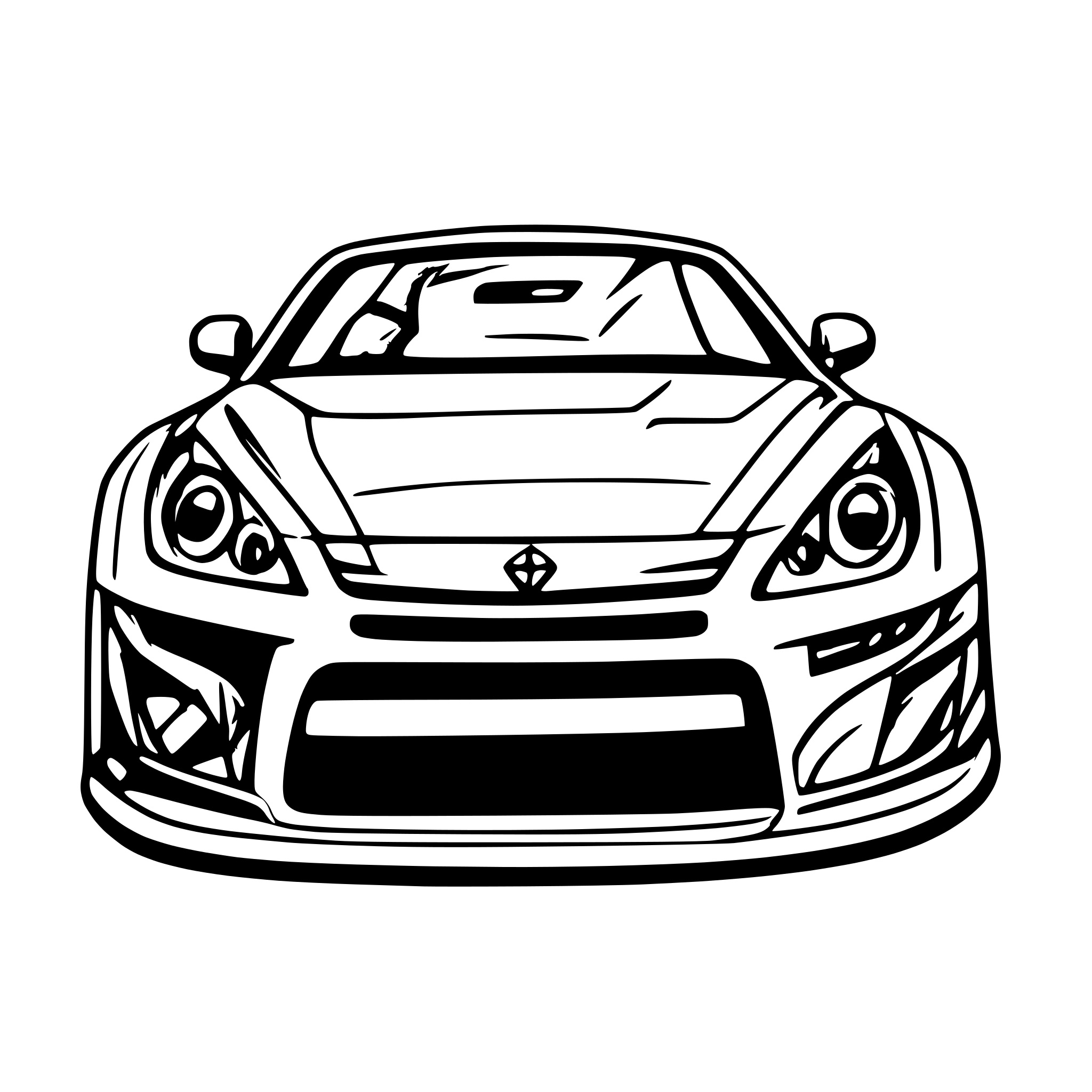 AI-generated SVG of a front view 2009 GTR Sky-line high detail thin lines