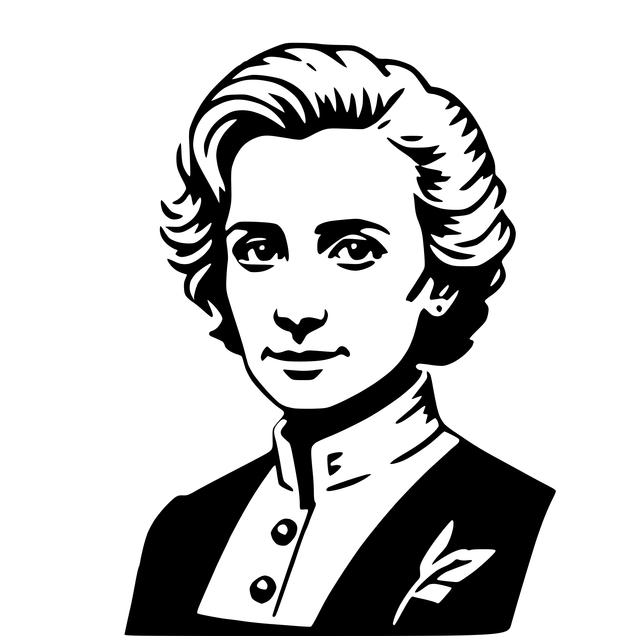 The SVG is a black and white vector illustration of a person's profile. The person appears to be a woman with short, curly hair, wearing a collared shirt with a buttoned at the top. The style is simplistic and stylized, with minimal detail to suggest facial features and clothing. The SVG does not contain any text or additional objects, and the main focus is on the depiction of the person. The interaction between the objects is not applicable in this context, as the SVG is a flat graphic with no implied movement or interaction. 