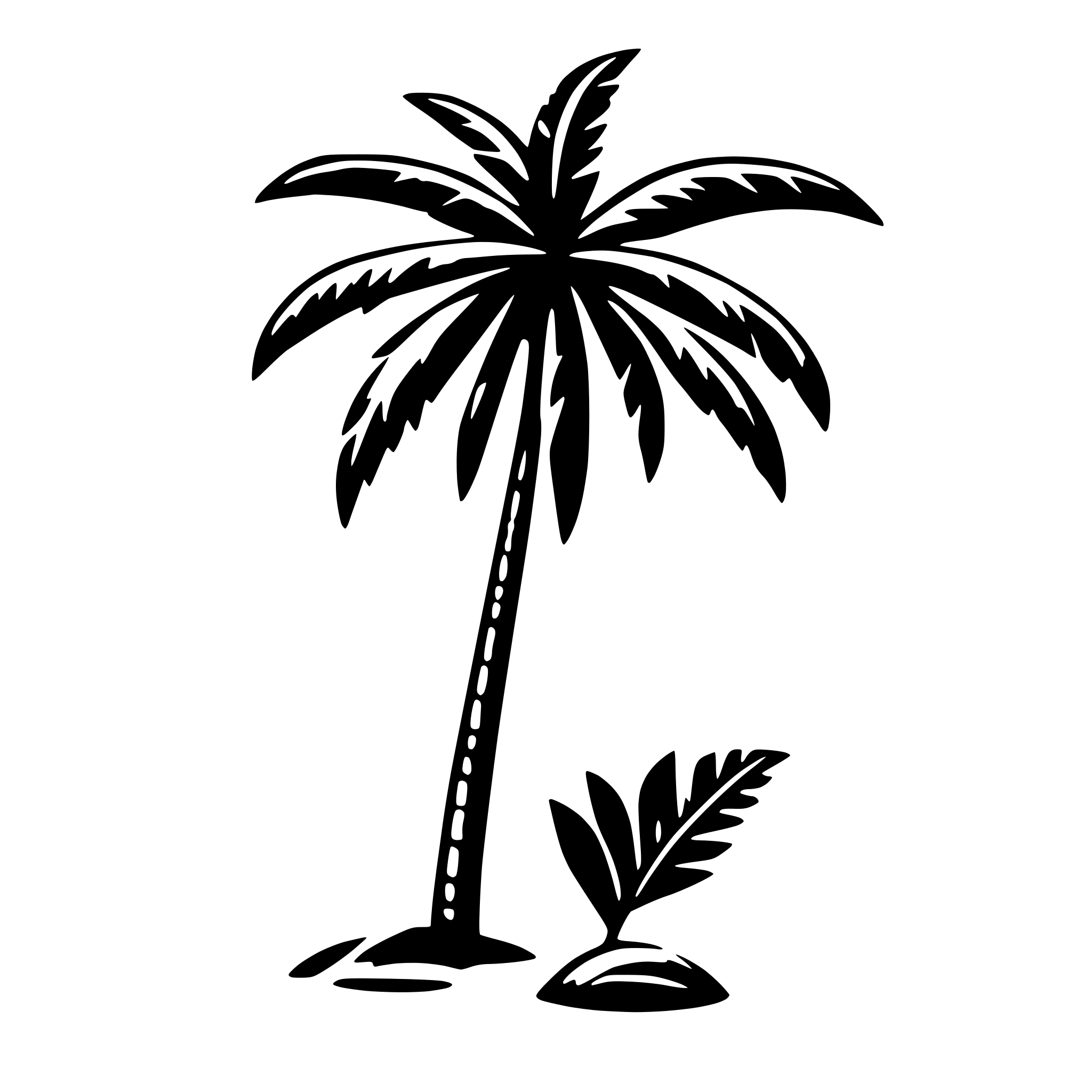 AI-generated SVG of 'One simple coconut palm, 4 leaves'