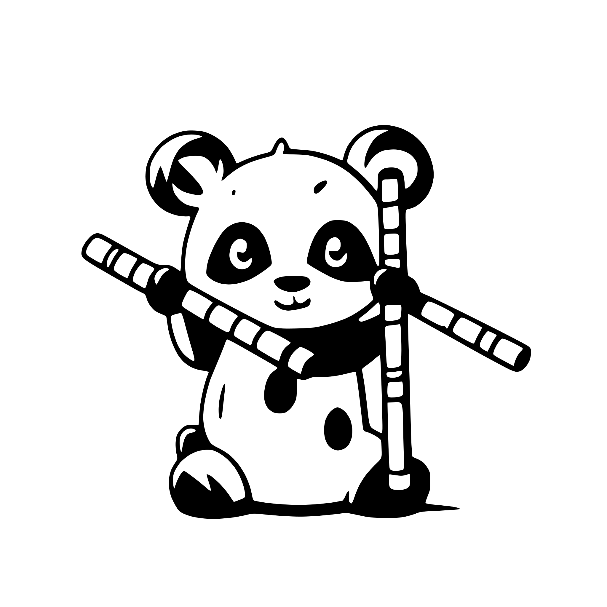 AI-generated SVG of a a playful panda juggling bamboo sticks