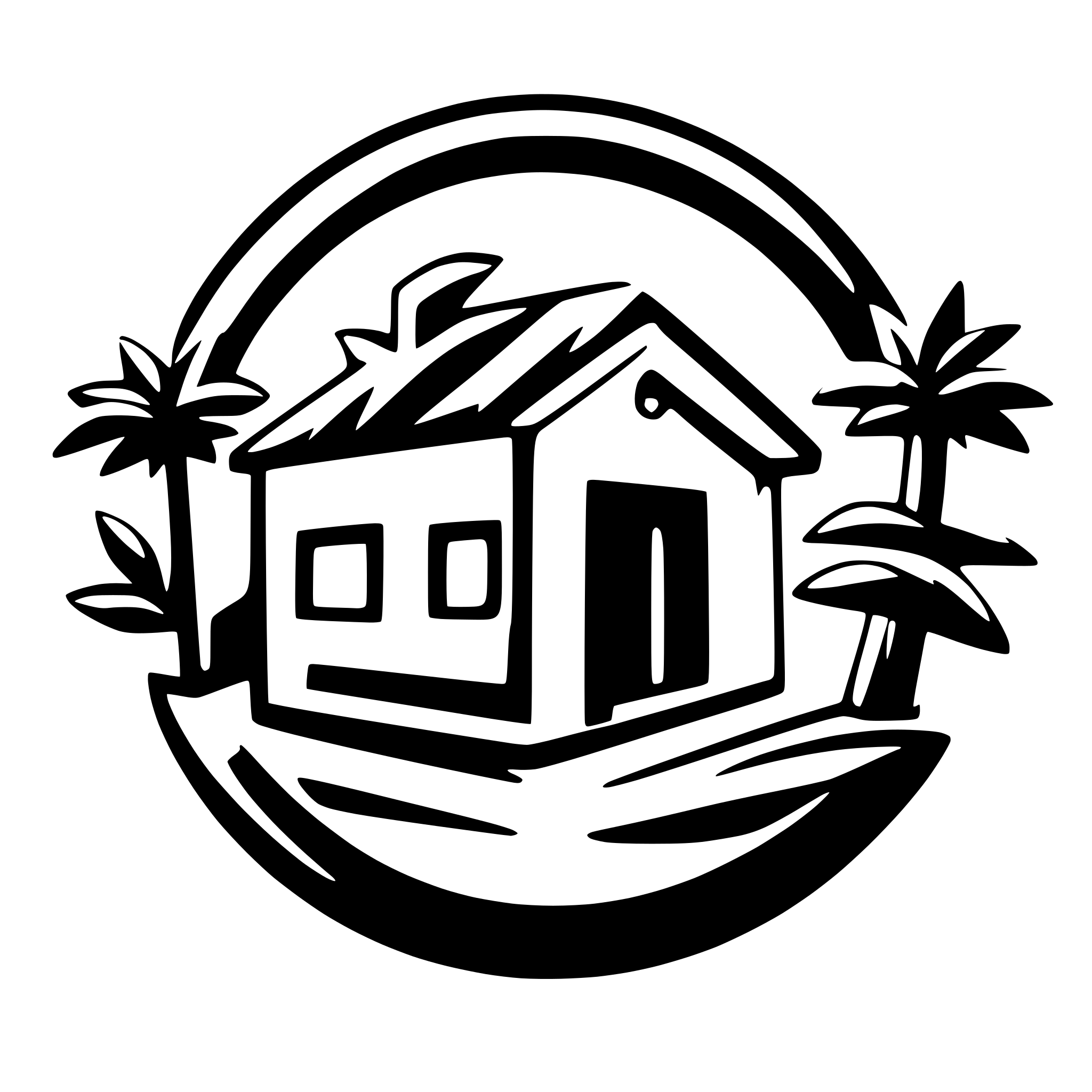 AI-generated SVG of a logo property service company with palm tree, house and tools