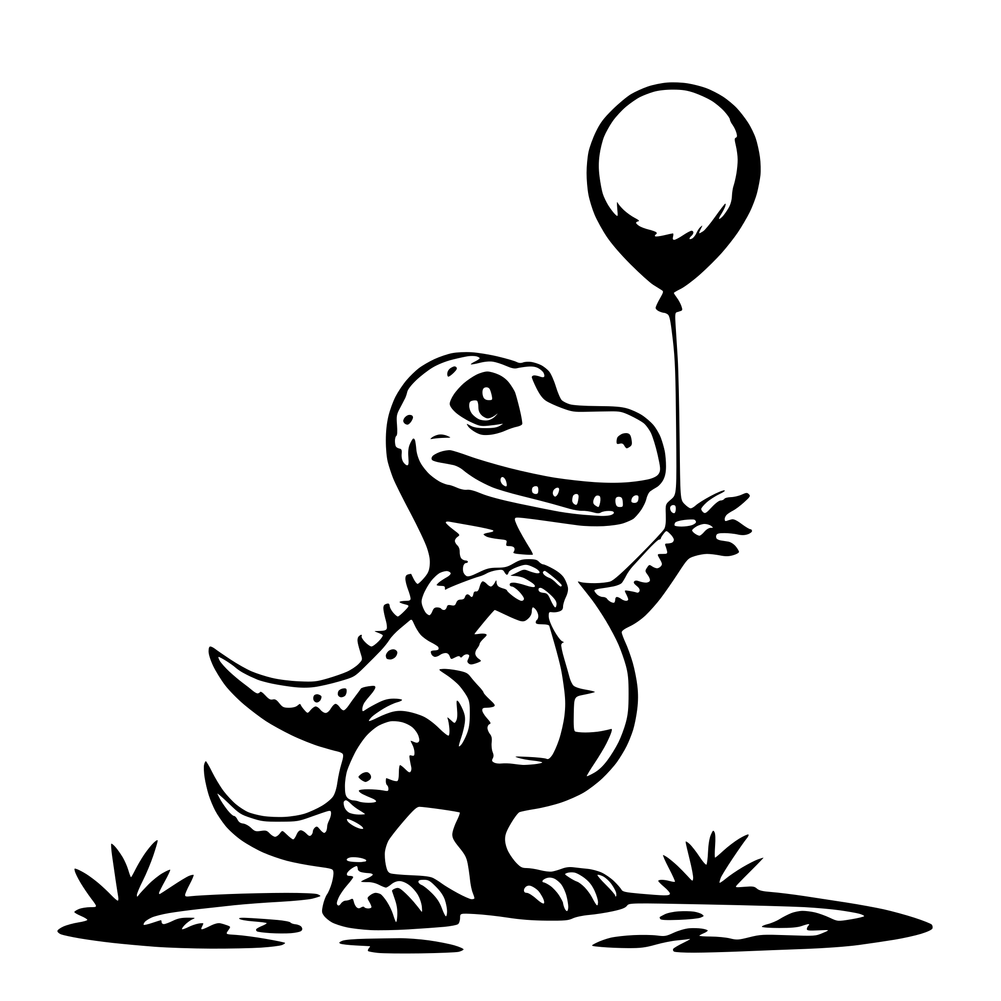 AI-generated SVG of 'a funny dionosaur holding a luftbaloon in his hands'