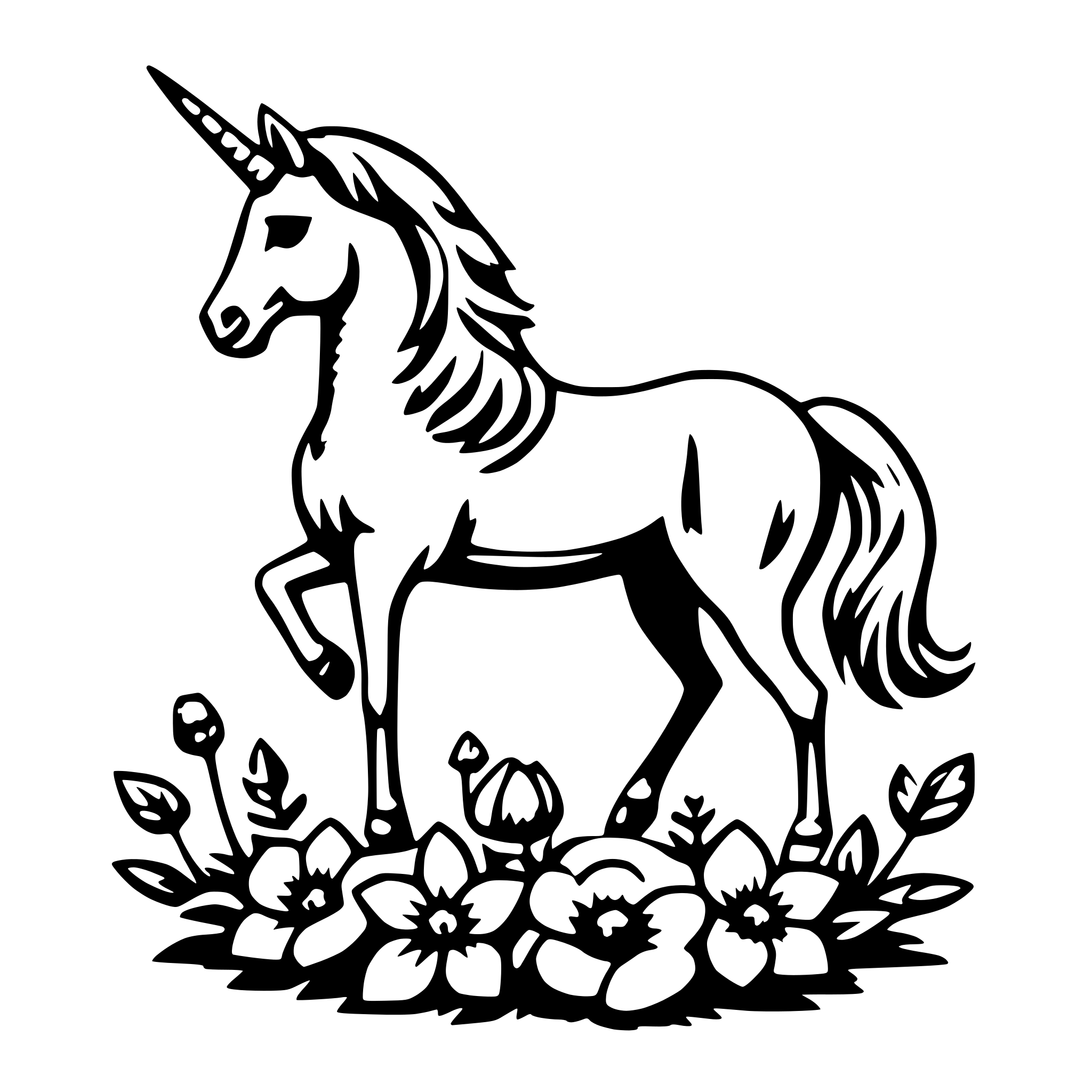 AI-generated SVG of 'unicorn with flowers'