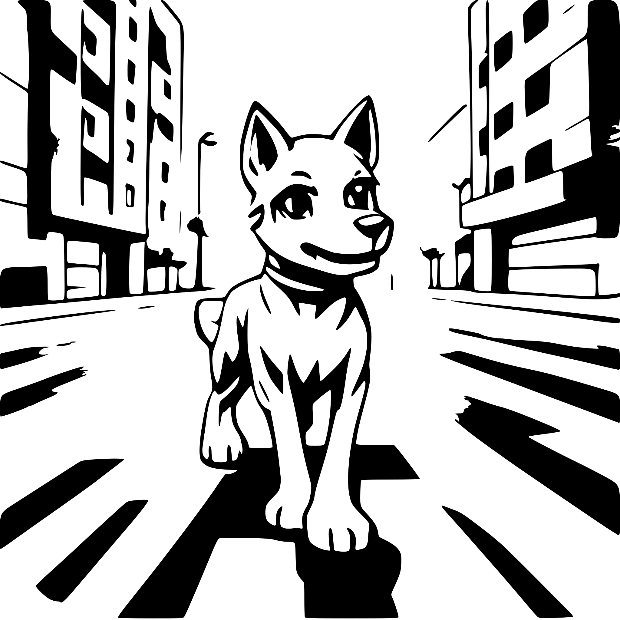 AI-generated SVG of a a dog crossing busy street