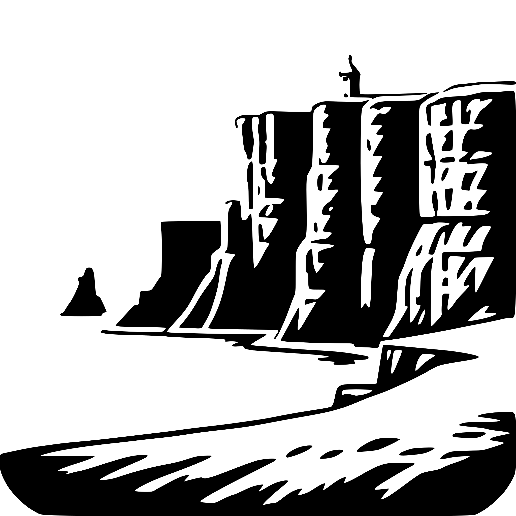 The SVG depicts a stylized landscape with a few main objects. There is a large, jagged mountain range on the left side, with a smaller peak in the center. In the foreground, there is a body of water with ripples, suggesting movement. On the right side, there is a small, pointed structure that could be interpreted as a building or a monument. The overall style is minimalistic and appears to be a silhouette or outline drawing, with no shading or color information provided. The interaction between the objects is not explicitly shown; however, the mountain range and the water body seem to be in the background, while the small structure in the foreground is more prominent. 