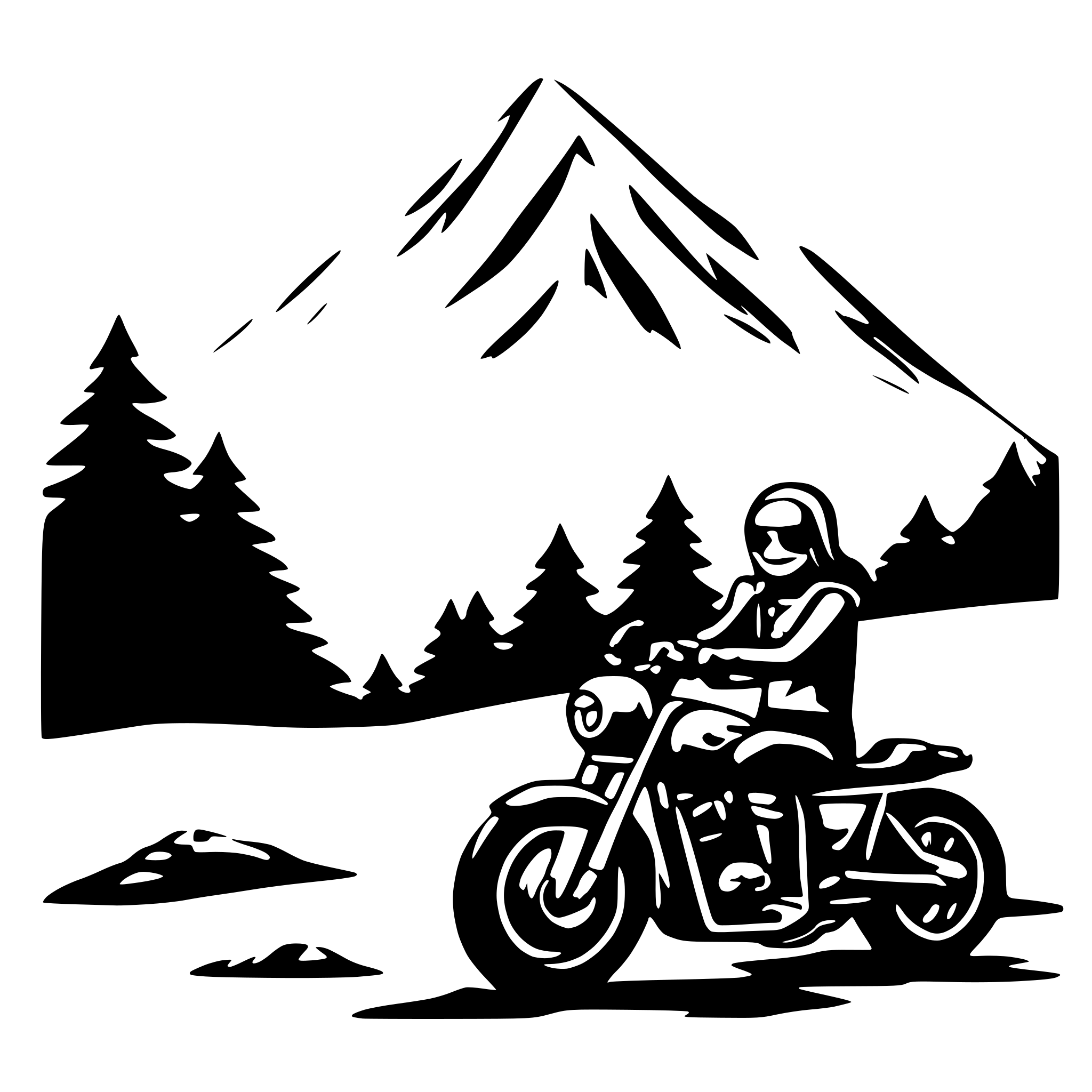 AI-generated SVG of a stick figure mountain and motorcycle