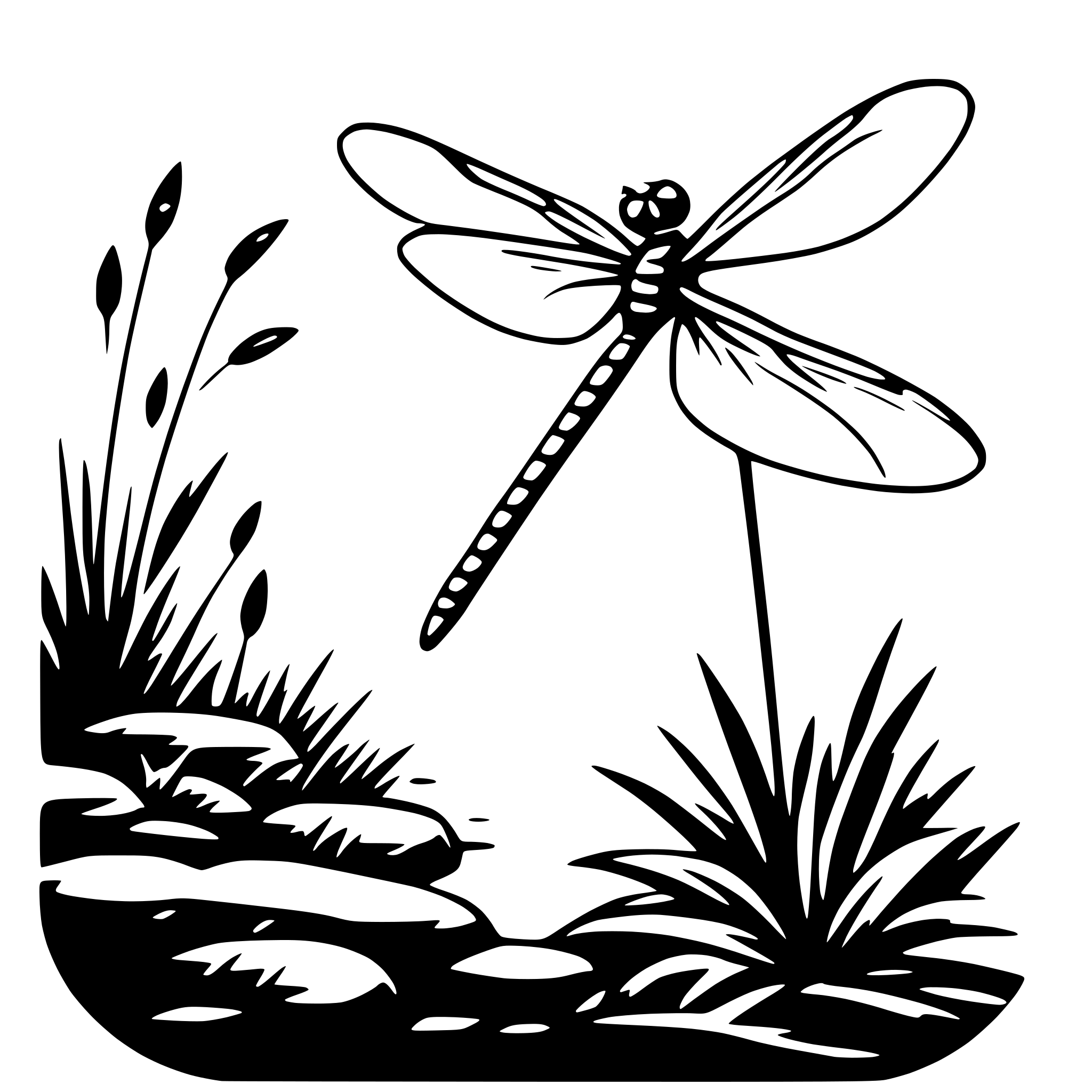 AI-generated SVG of 'dragonfly and reeds'