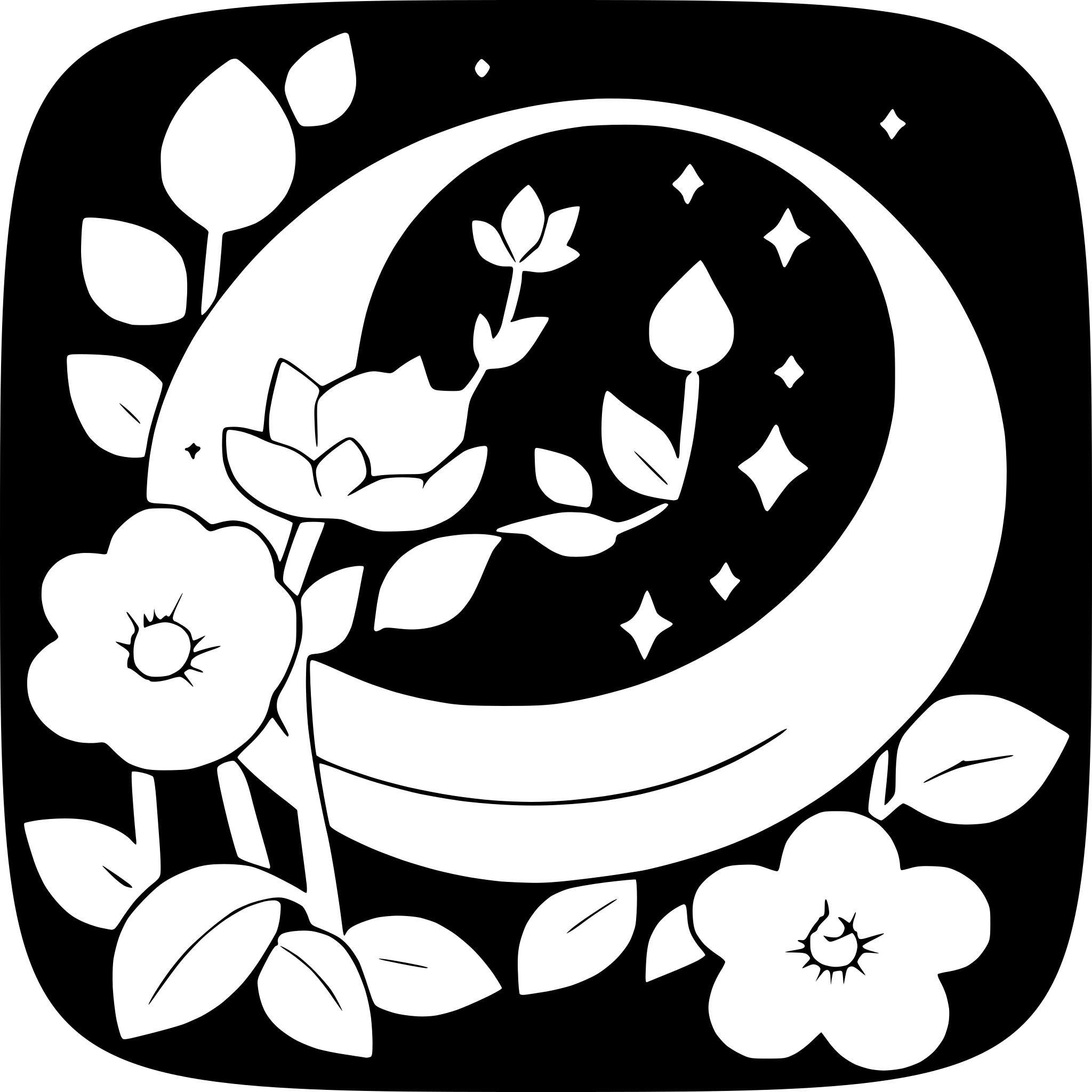 AI-generated SVG of a crescent moon with flowers