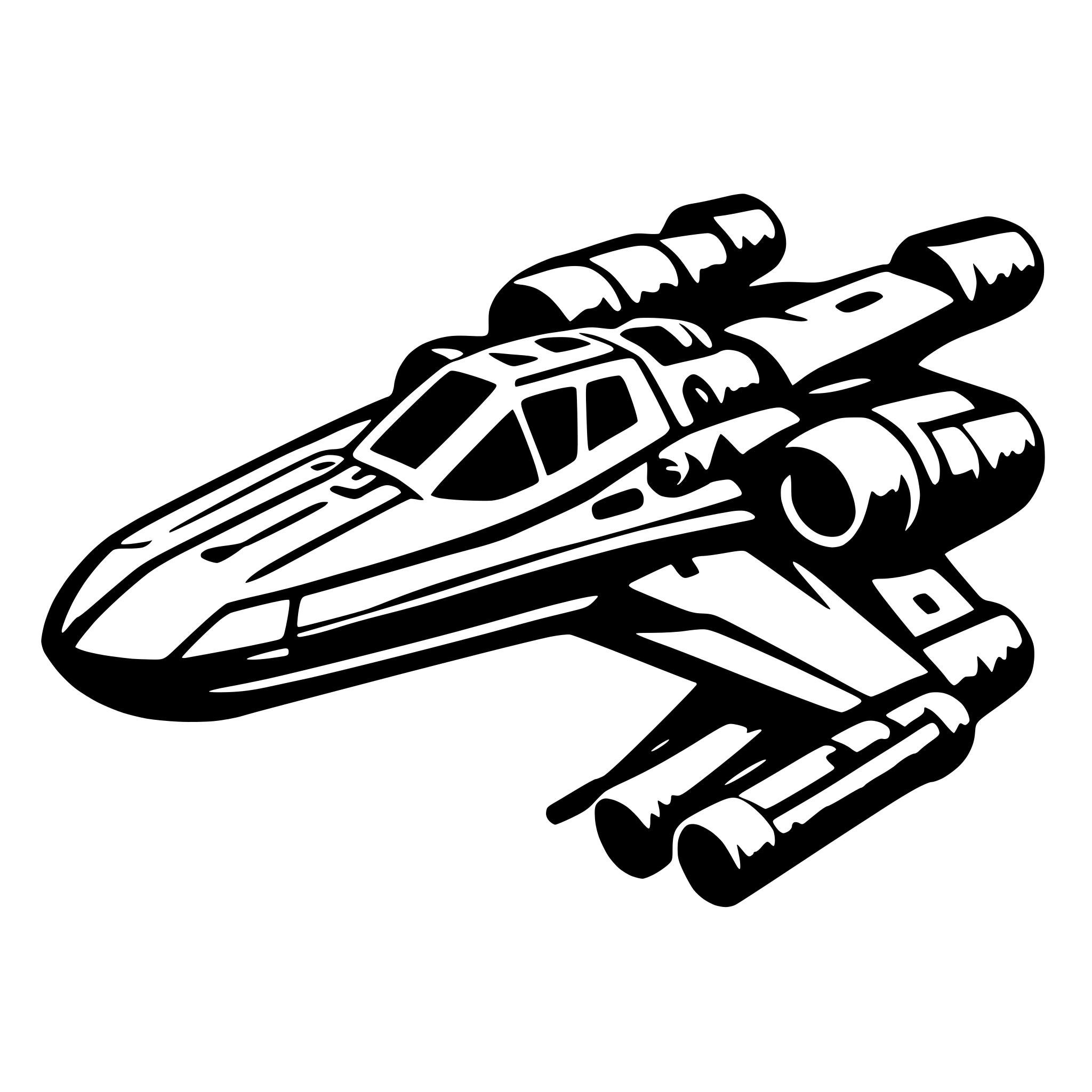 AI-generated SVG of a an x-wing like fighter spaceship, top view