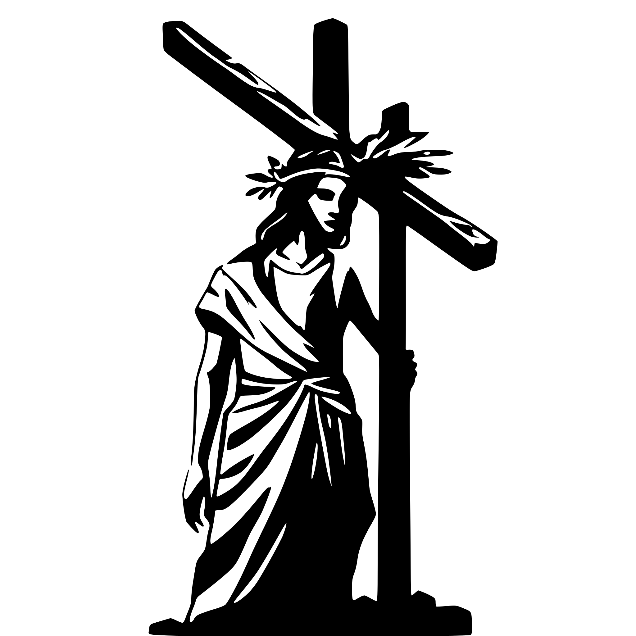 AI-generated SVG of a white background with a black vector graphic of Christ carrying the cross