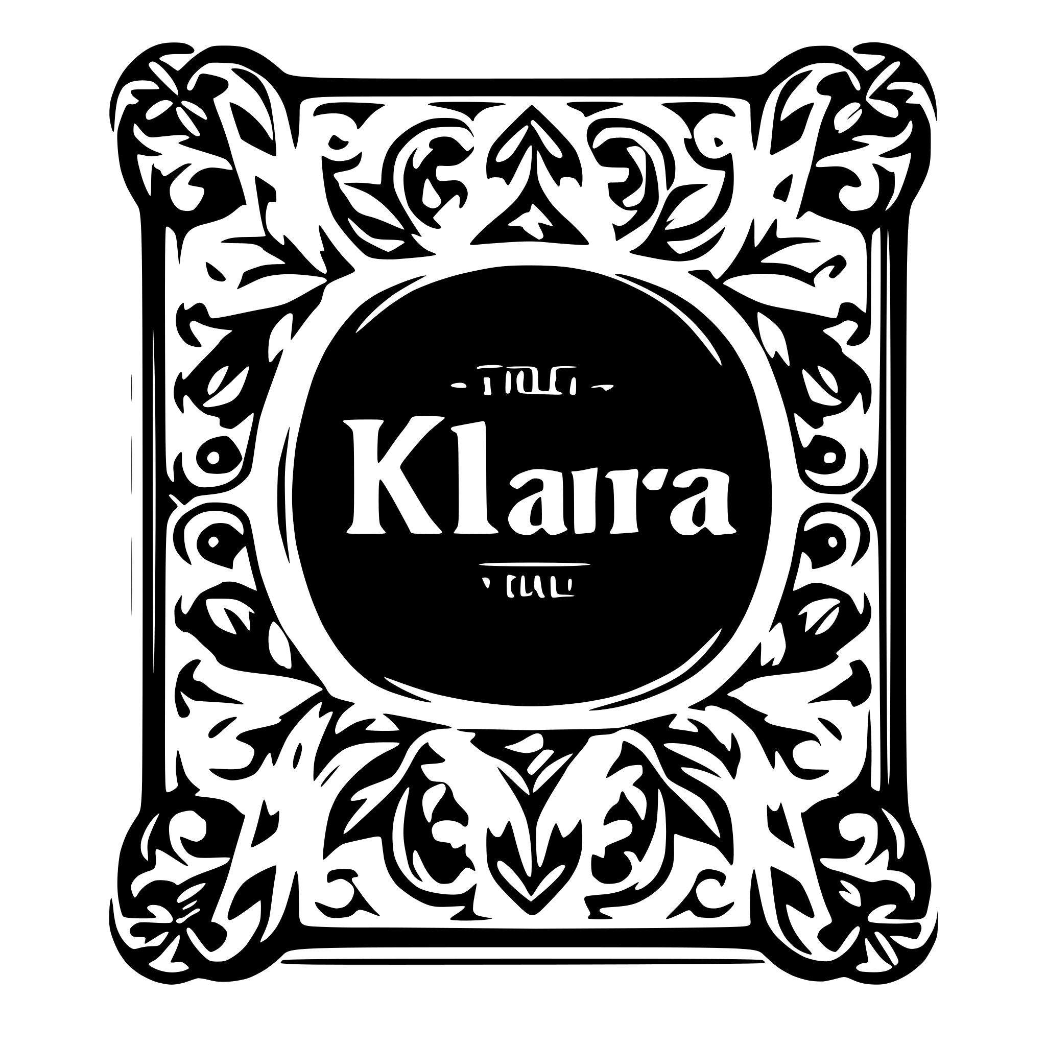 AI-generated SVG of a display the name "Klara"  with a square scroll frame