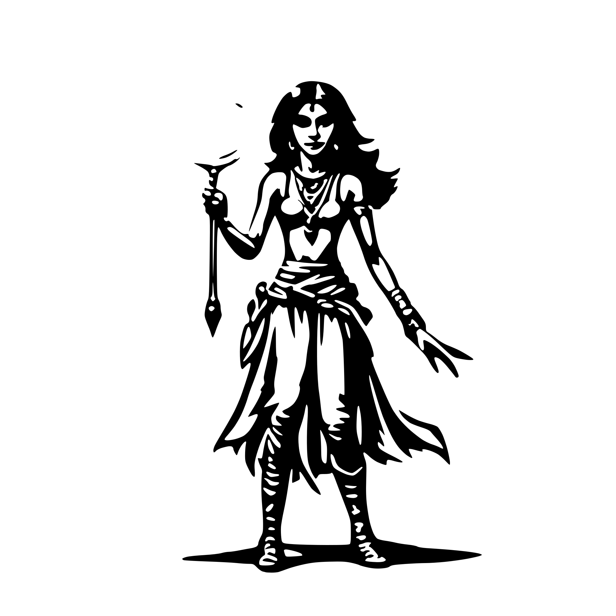 AI-generated SVG of a full body 60 degree view of a beautiful indian sorceress with a staff in one hand and a plasma ball in the other
