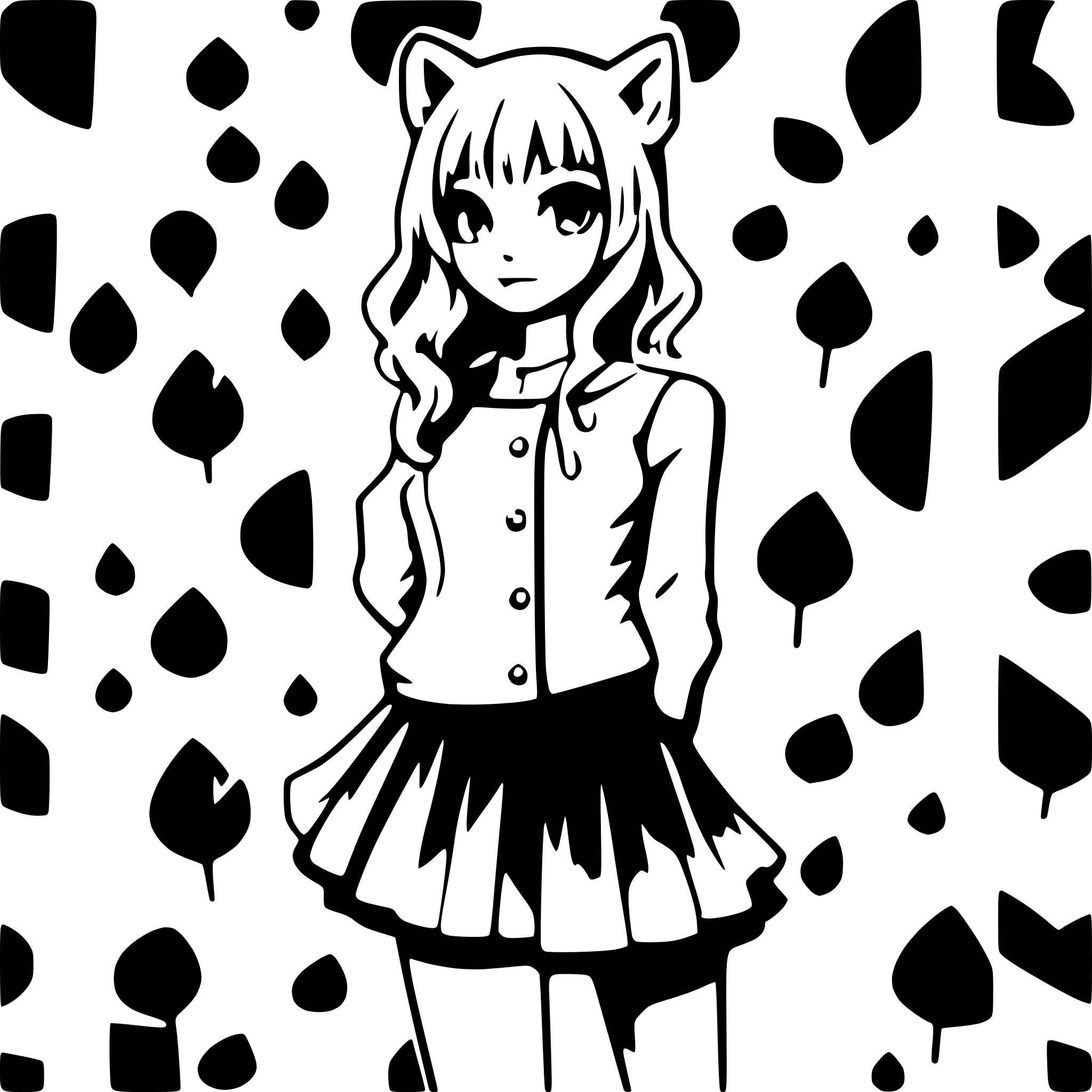 AI-generated SVG of a manga cat girl full body no background