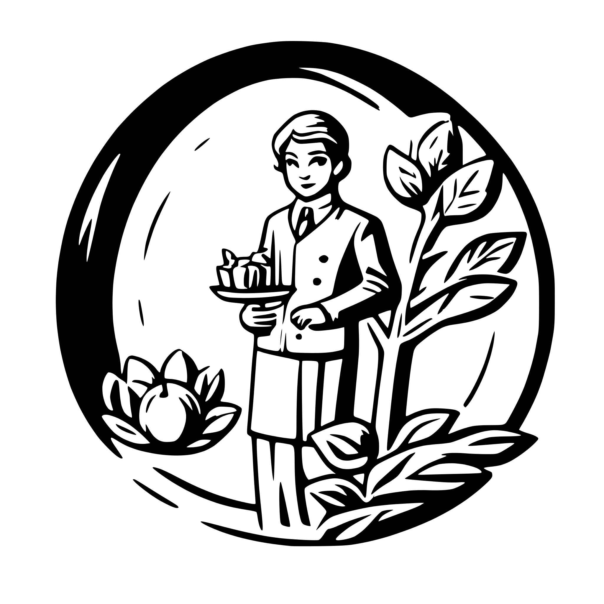 AI-generated SVG of 'italian waiter figure and flowers in style of contempory art  lemon tree not far abstract art less things on picture'