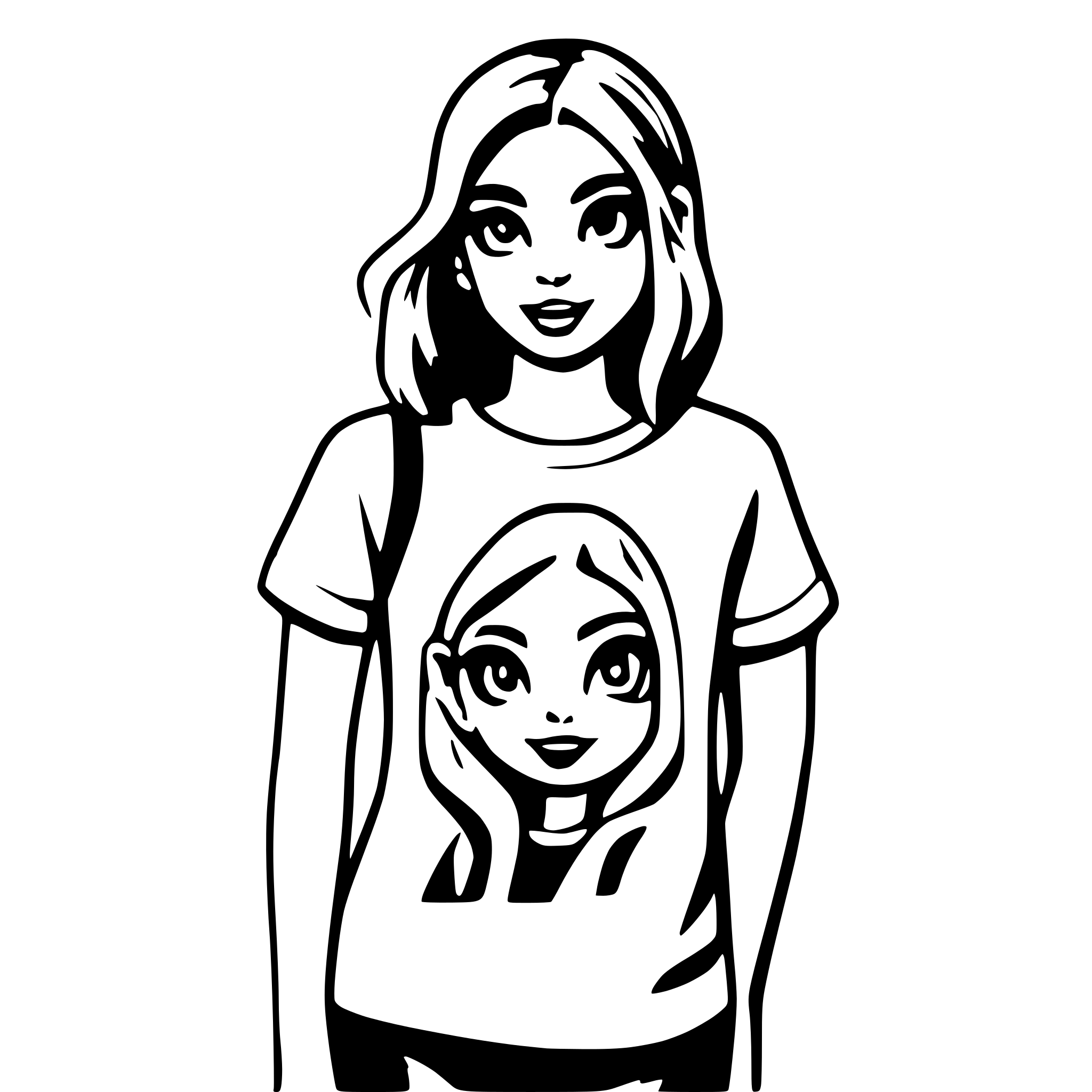 AI-generated SVG of a girl with RT print on t shirt