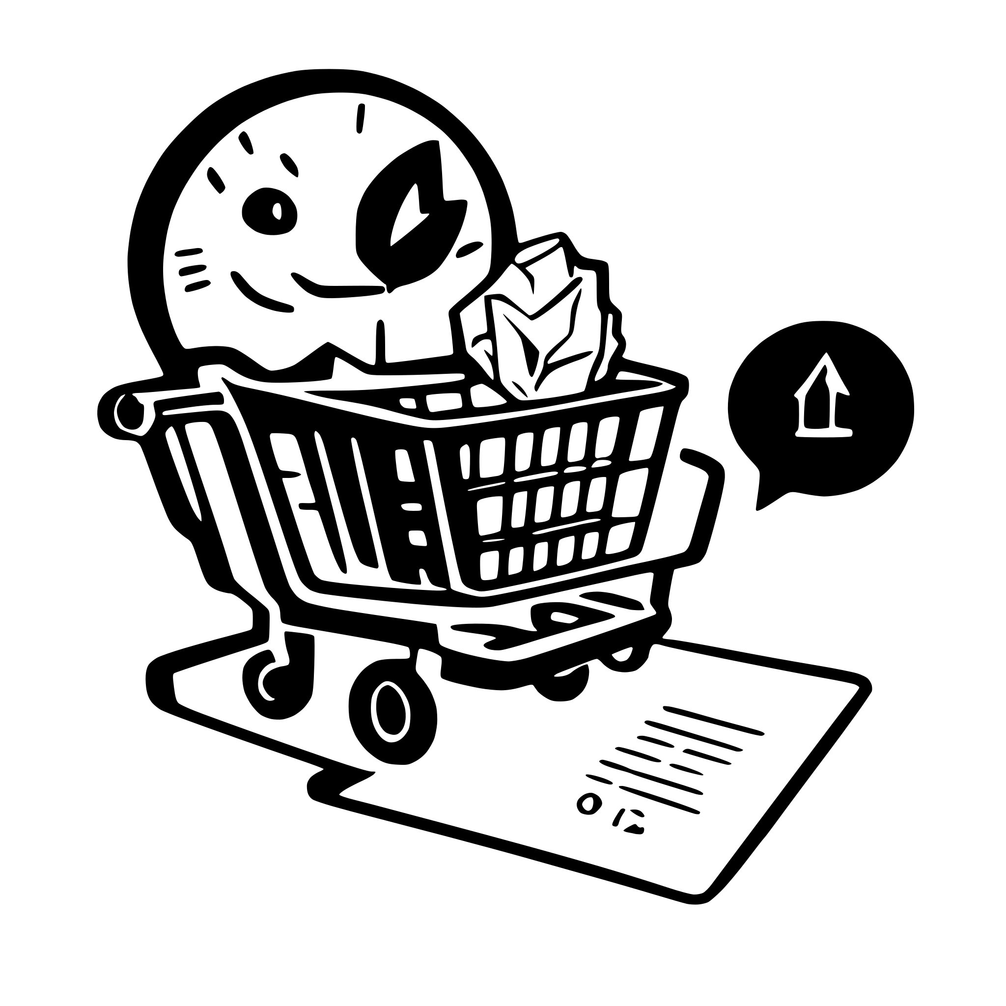 AI-generated SVG of a Create a minimalistic flat illustration showing an empty chat interface. Add: a trolley leaving the mine, above it a speech bubble with a smiley face inside, the faded text 