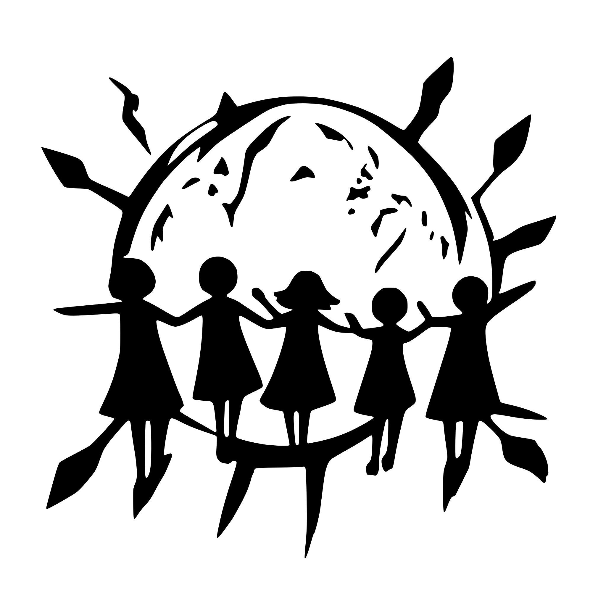 AI-generated SVG of a 10 children holding hands and the world