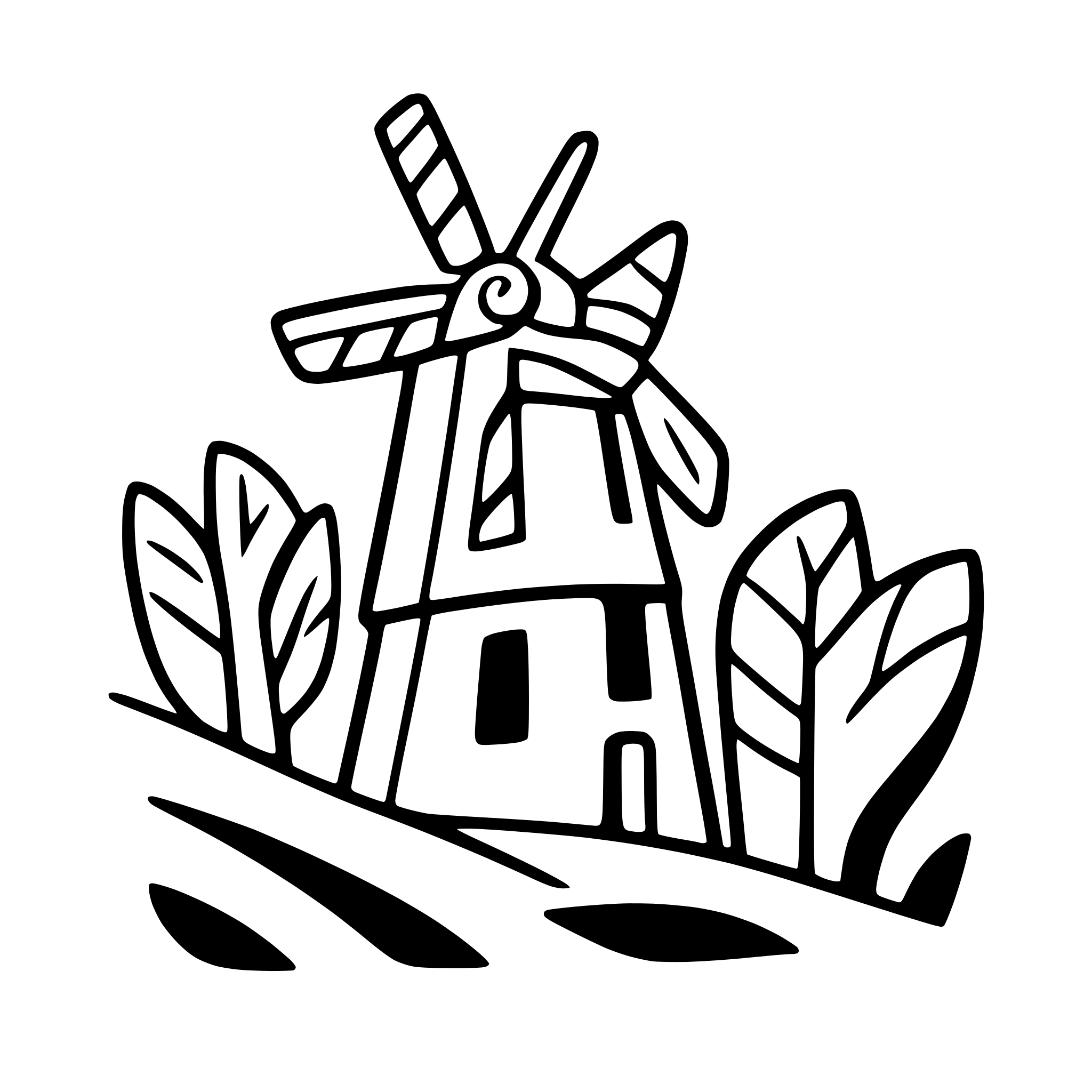 AI-generated SVG of a windmill by tulip fields