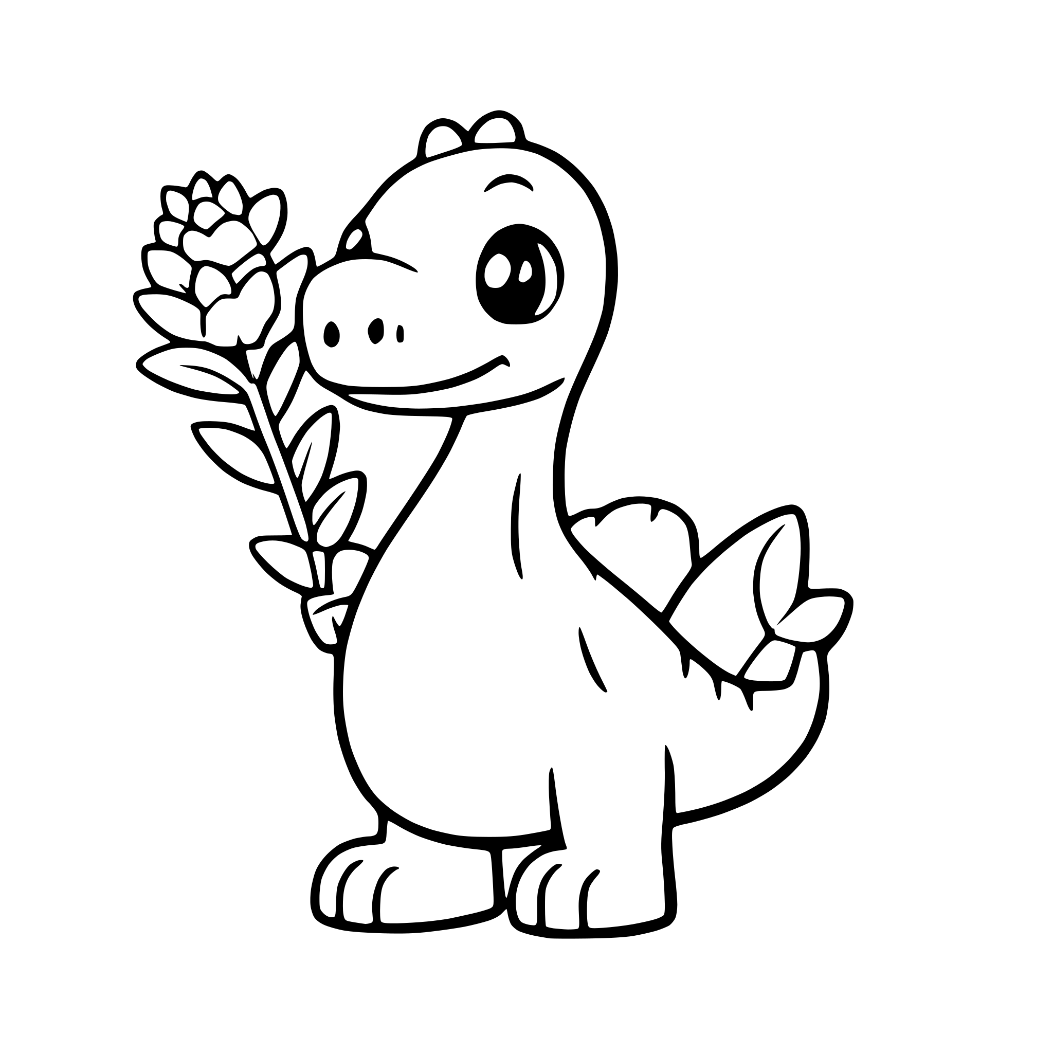 AI-generated SVG of a a cute dinosaur holding a bouquet of flowers