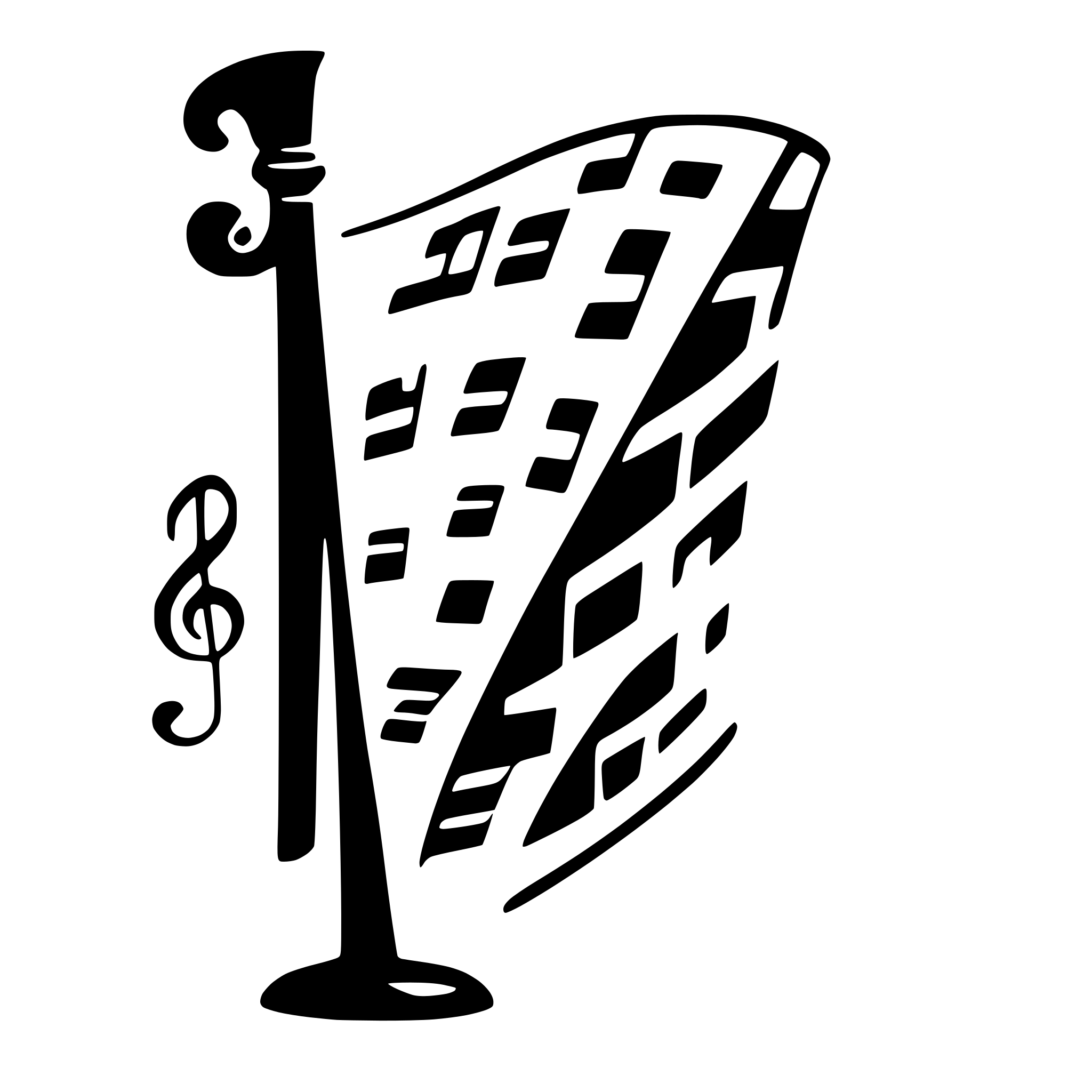 AI-generated SVG of a A curved, simple line of sheet music on a treble celf.