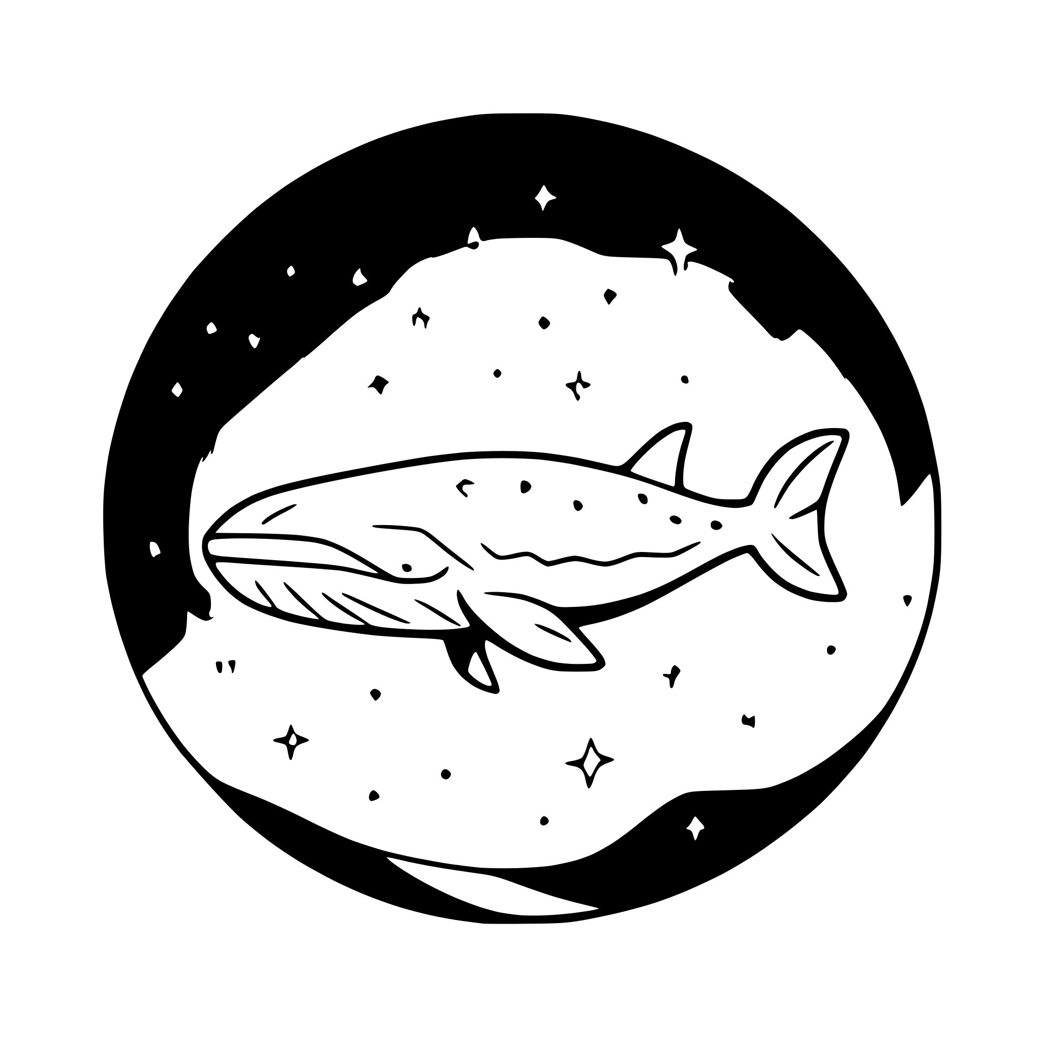 AI-generated SVG of 'whale with constellations inside'