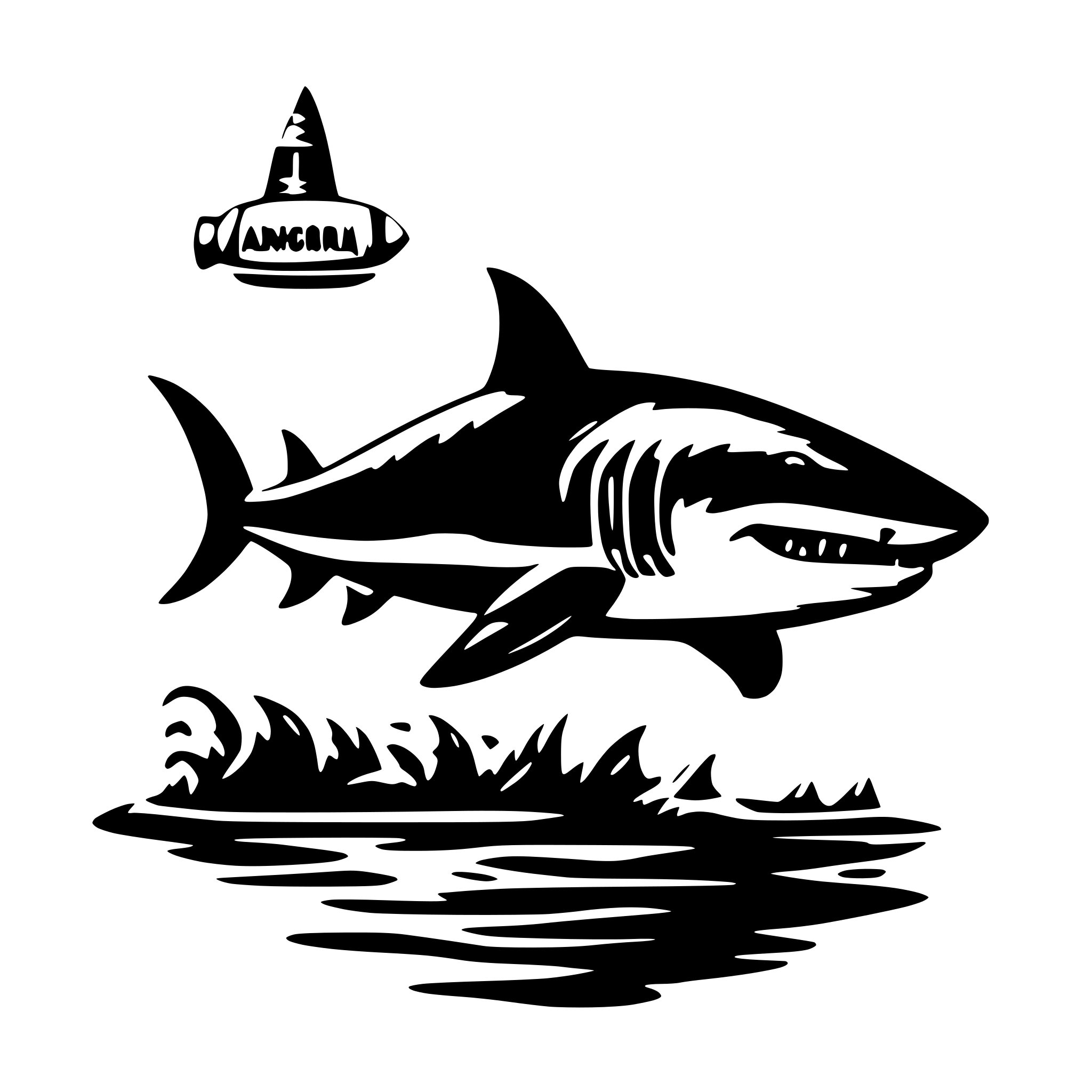 AI-generated SVG of a angra shark toon black white