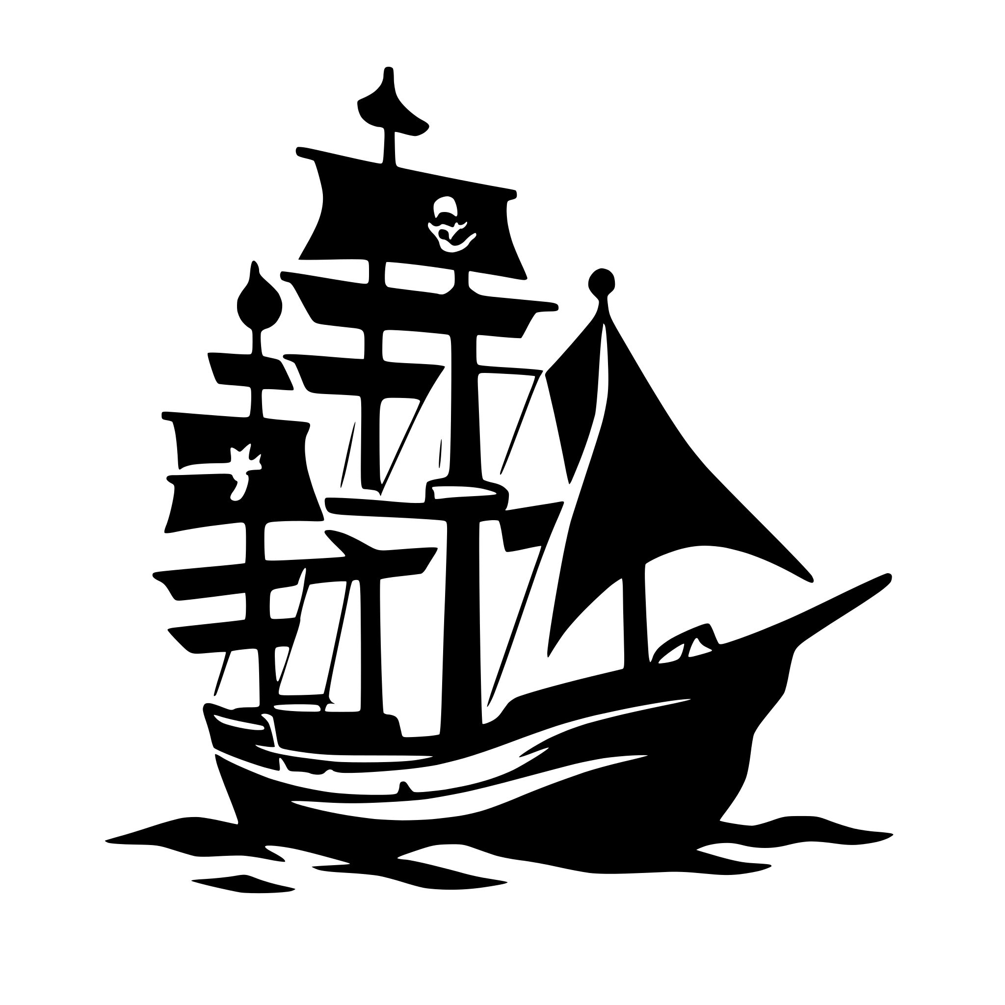 AI-generated SVG of 'pirate ship on rough seas'