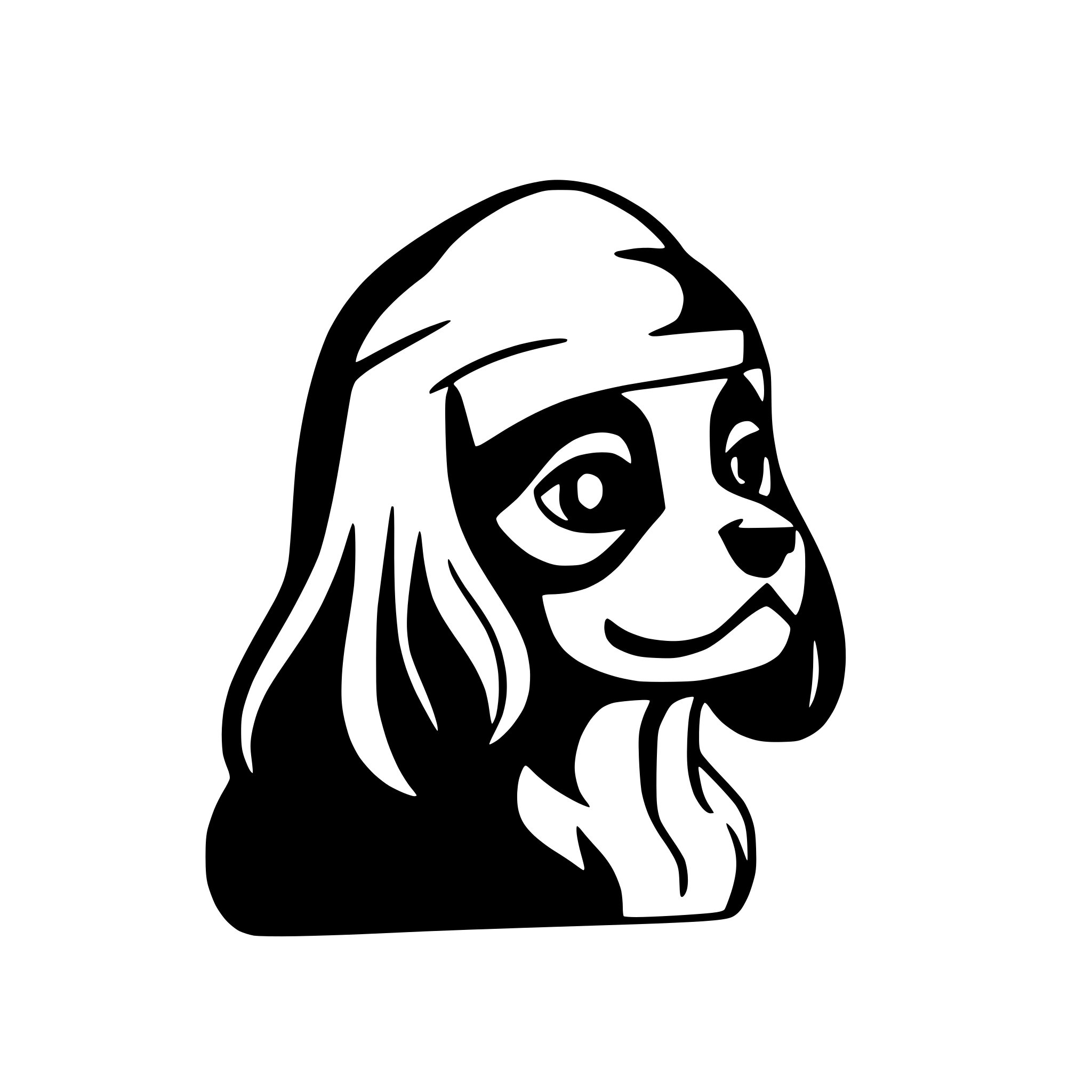 AI-generated SVG of 'only the head of a cavalier King Charles spaniel with a sombrero.'