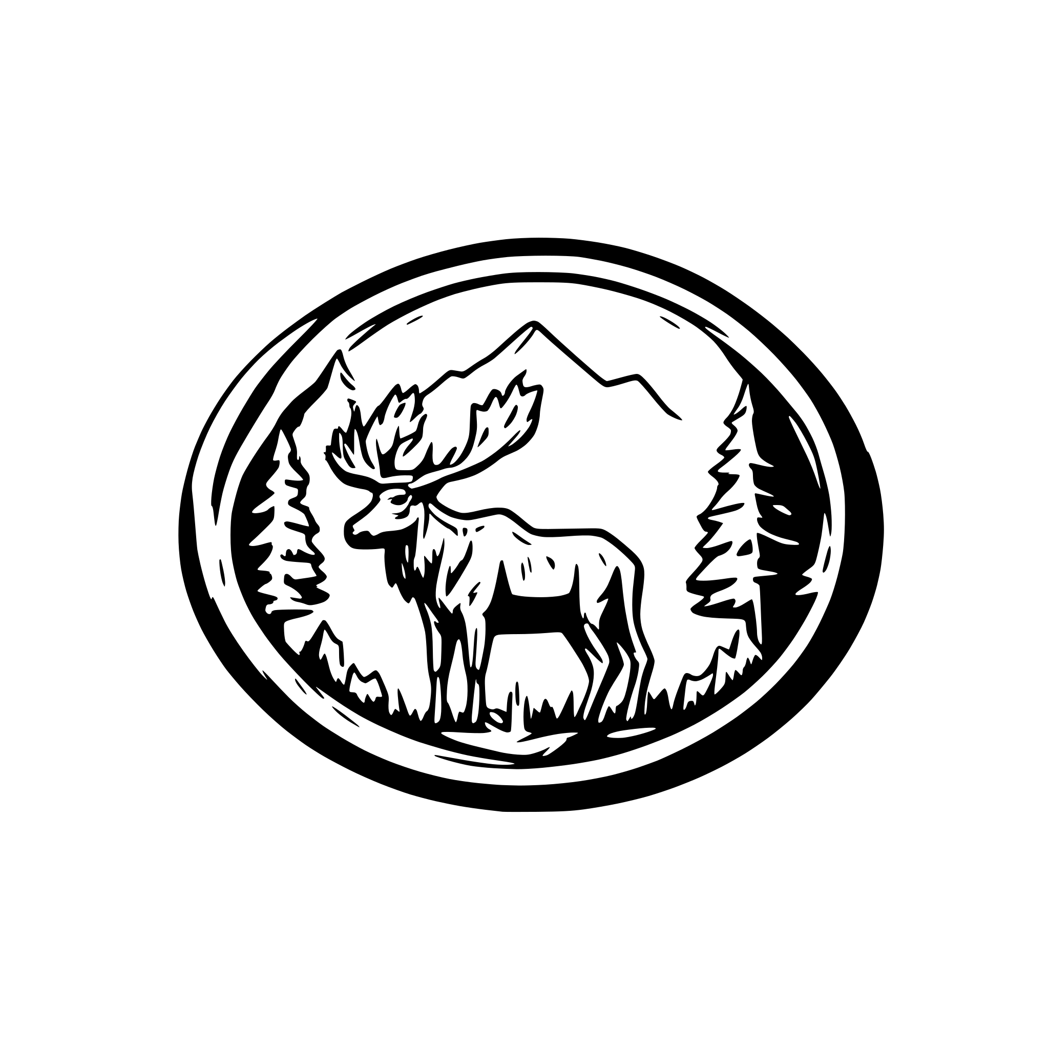 AI-generated SVG of a Moose surrounded by landscape and other moose forest mountains