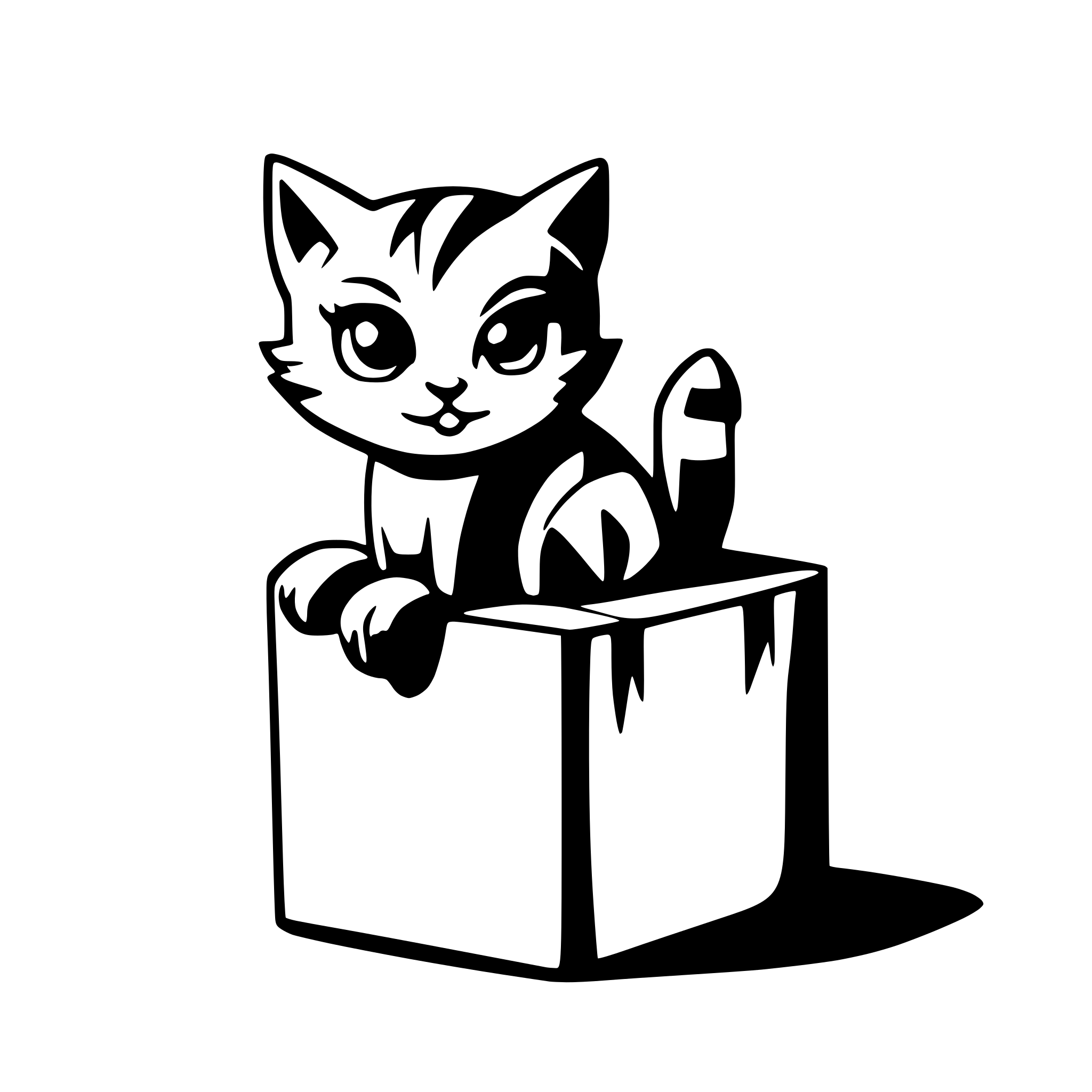 AI-generated SVG of a A little cat on top of a box