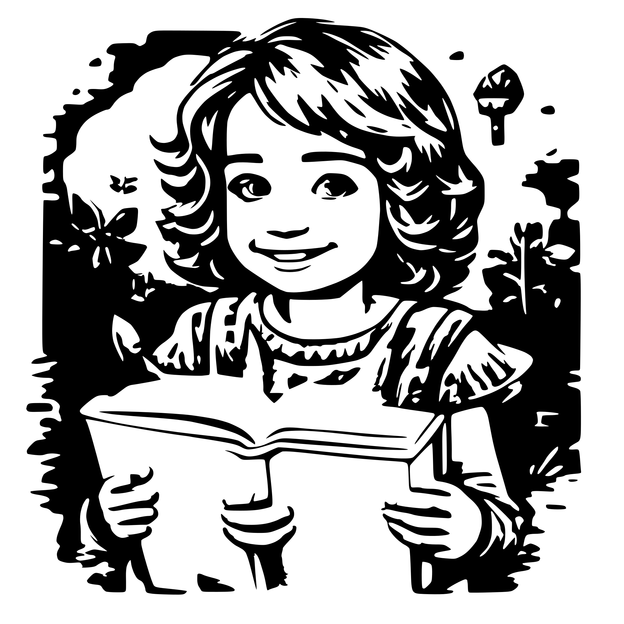 AI-generated SVG of a happy child with book