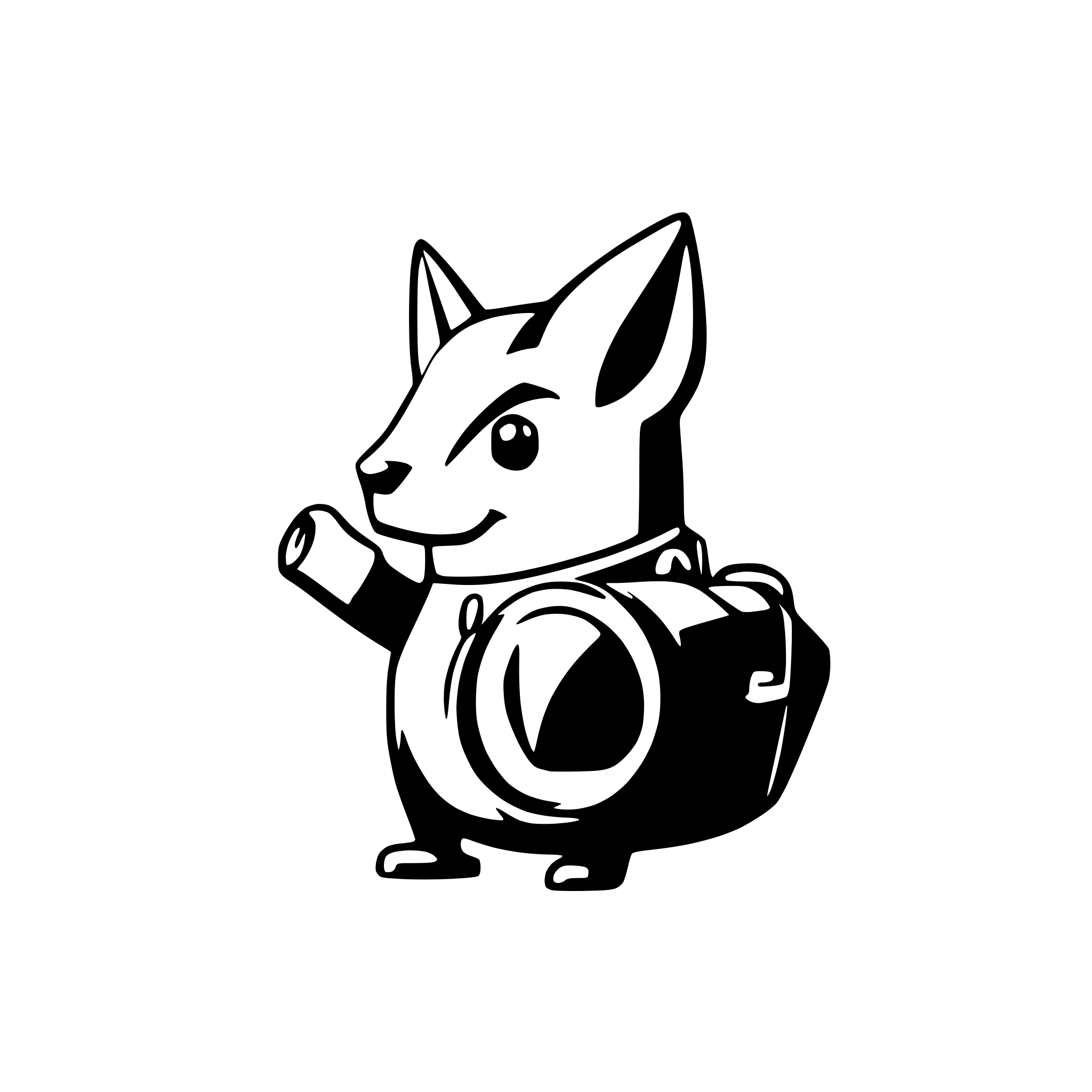 AI-generated SVG of a cute squirrel with binoculars, black white, comical, minimalist logo