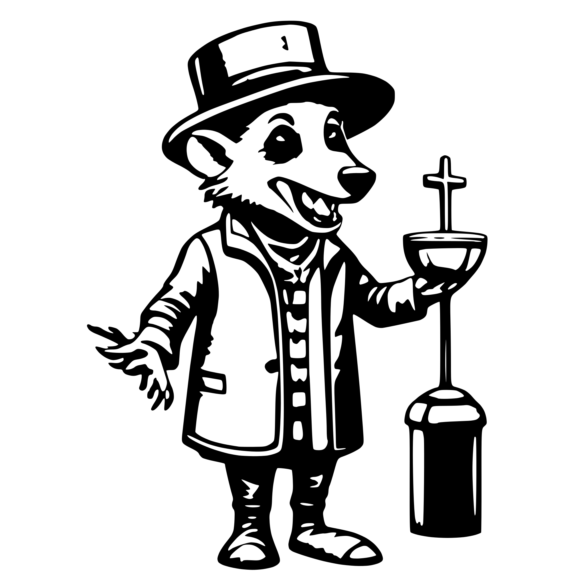AI-generated SVG of a 3d animated cartoon of a opossum street preacher