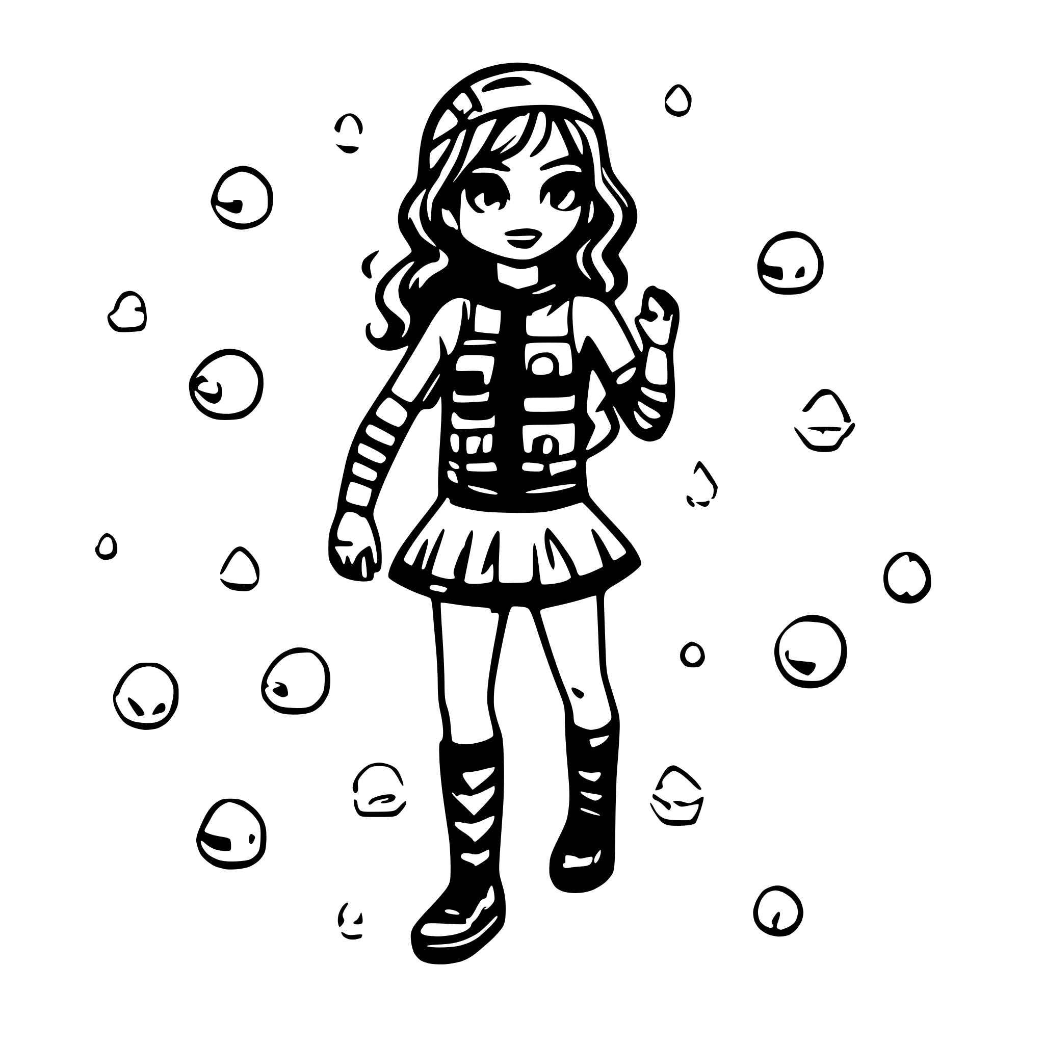 AI-generated SVG of a Female Diver with Fishes and bubbles around her