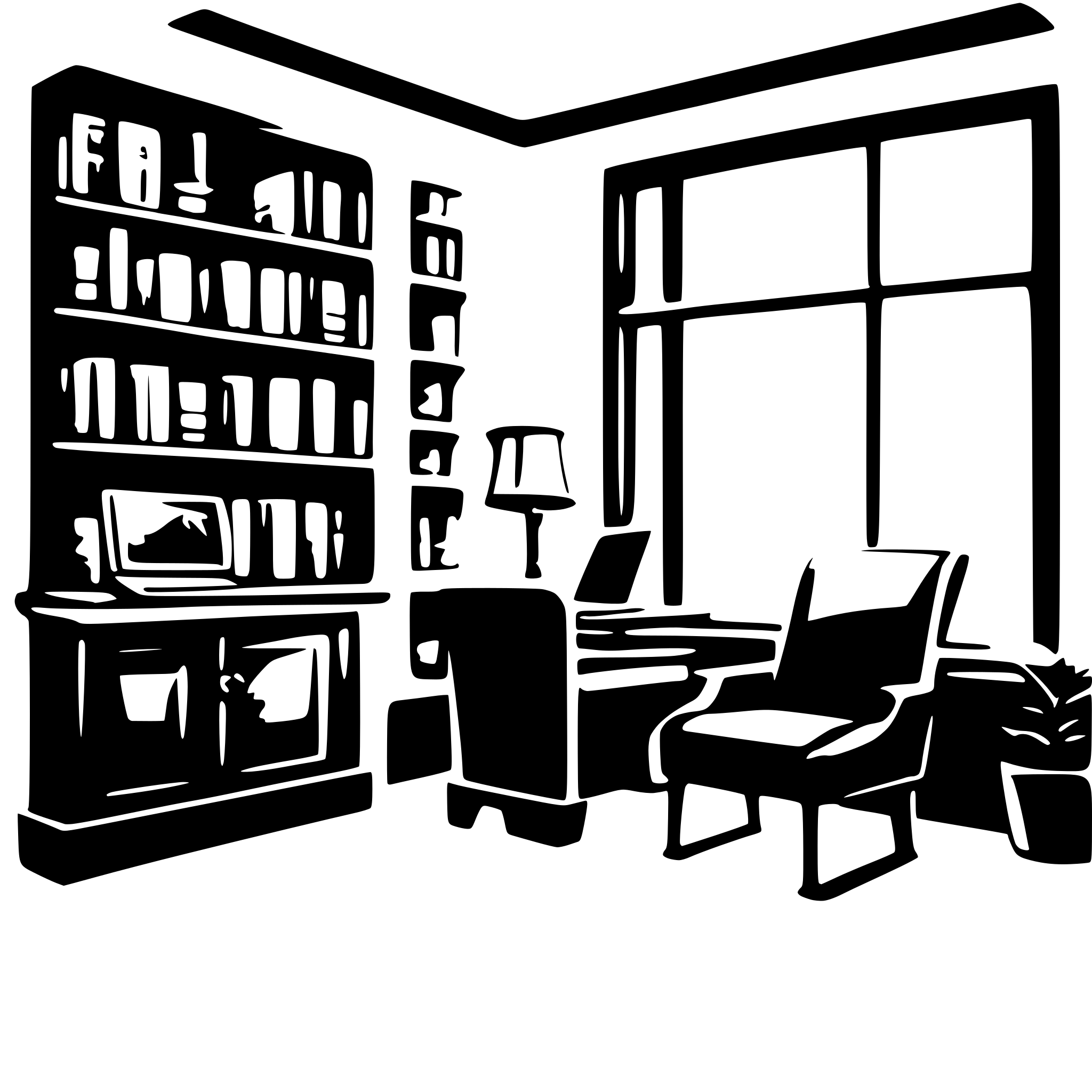 AI-generated SVG of 'animated room with a laptop and a window . a library and a chair'