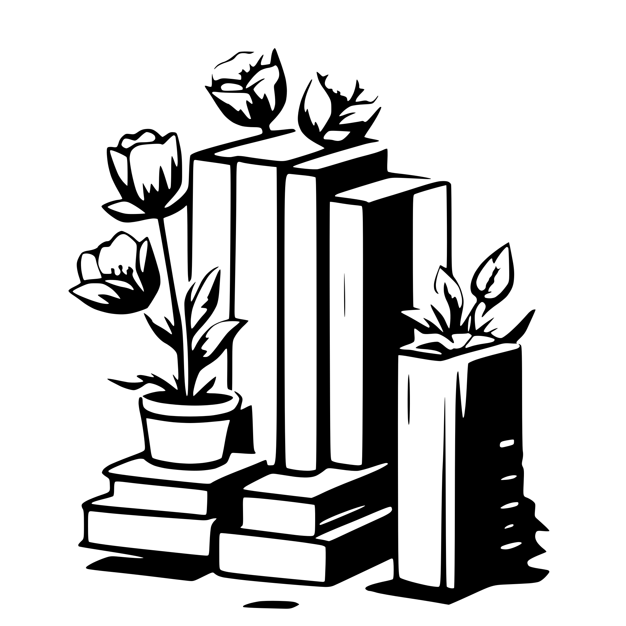 AI-generated SVG of a 11 books vertical with surrounding flowers AI-generated SVG of a 11 books vertical with surrounding flowers